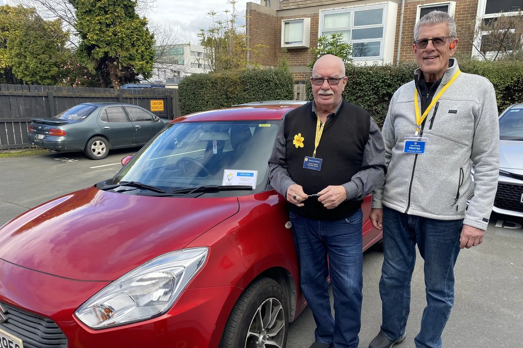 Dunedin men Graeme Andrews (left) and Murray Cooper are among about 40 local people who give their time as volunteer drivers for the Cancer Society. Photo: Brenda Harwood