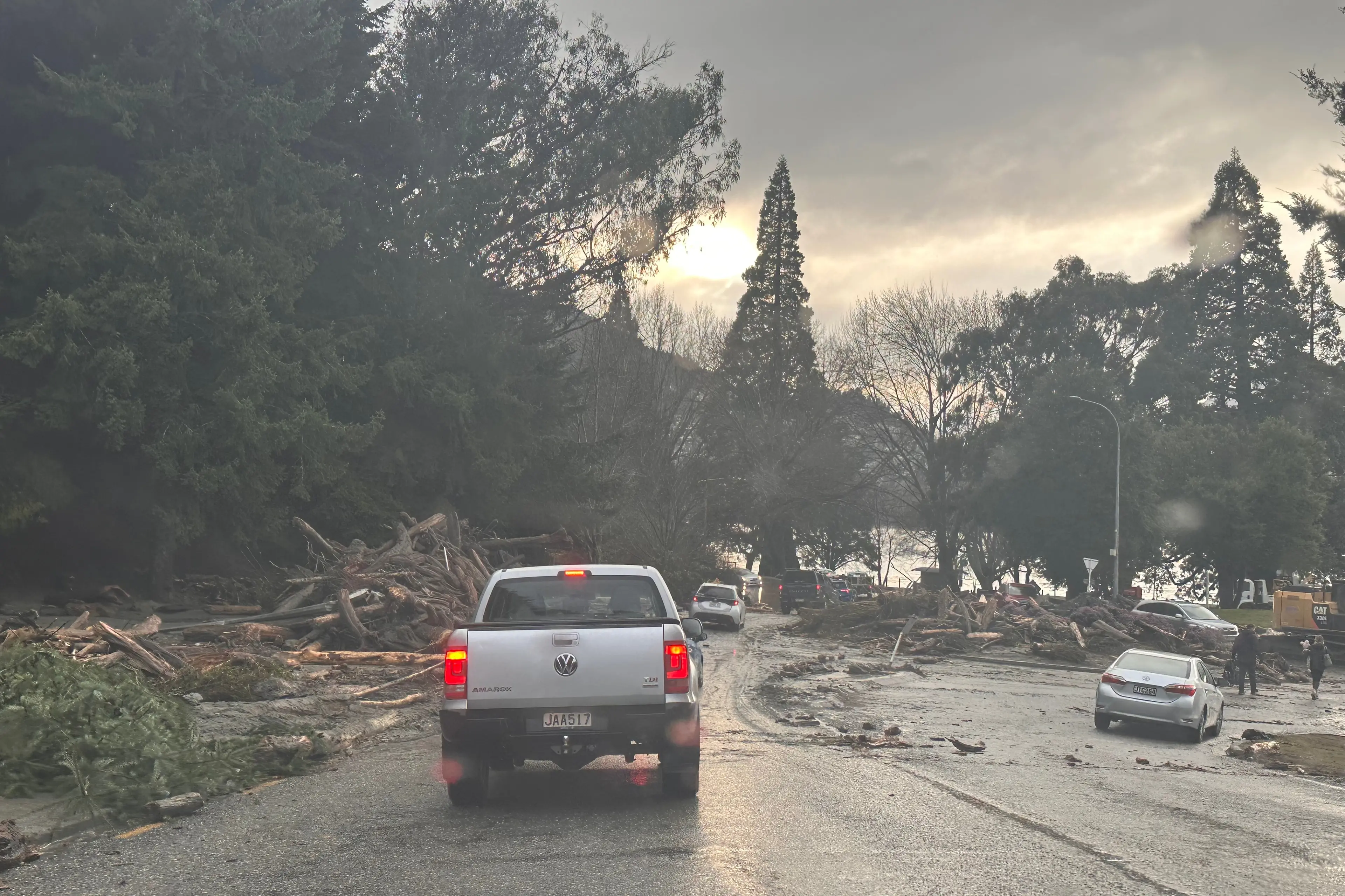 The aftermath: A huge amount of debris blocked part of the Glenorchy-Queenstown Rd, including the One Mile roundabout, following a deluge last week. Photo: Supplied