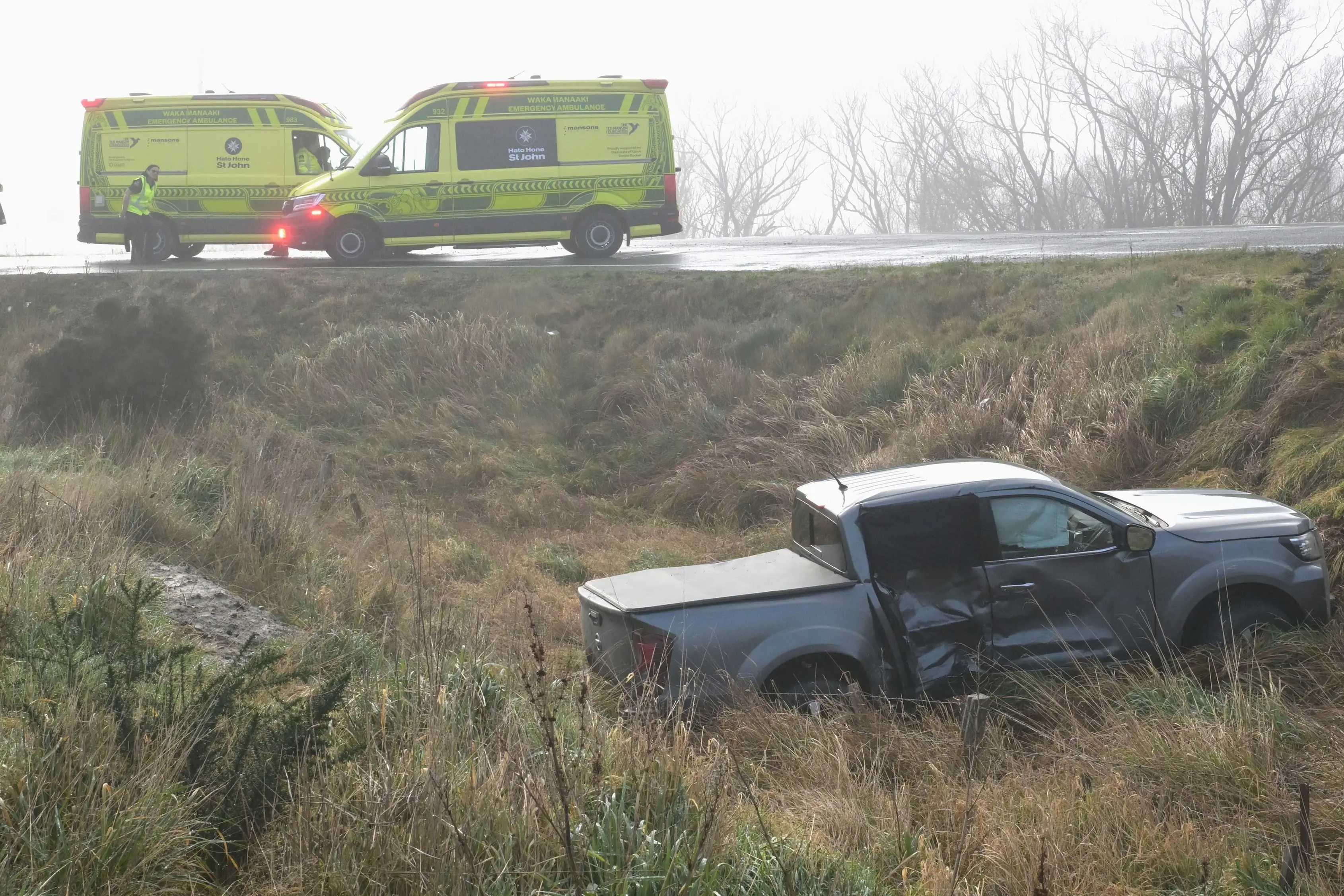 Emergency services at the scene of an accident at the intersection of Henley- Berwick Rd and State Highway 1. Photo: Gerard O\\'Brien
