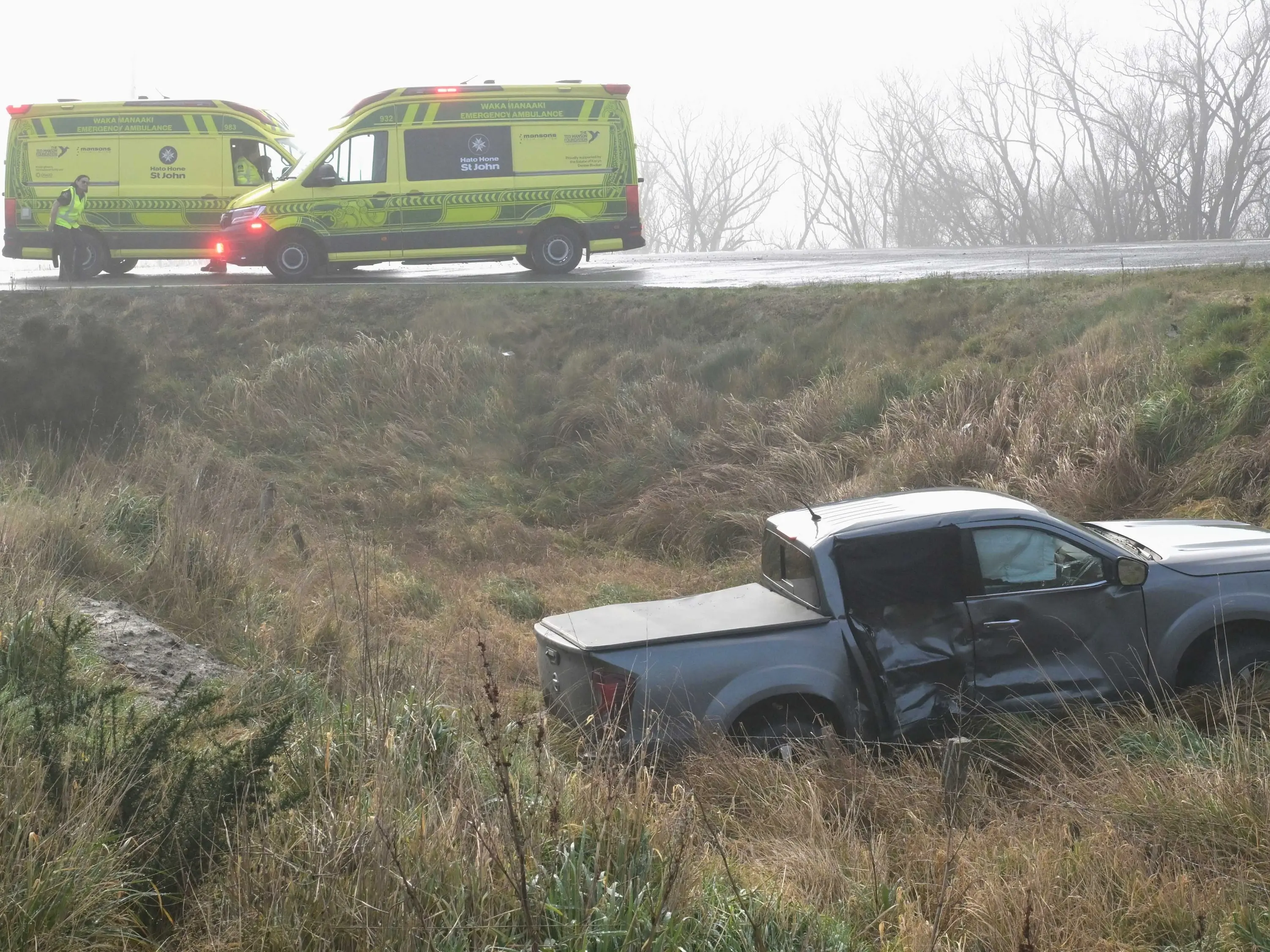 Two hurt as crash sends ute into paddock south of Dunedin