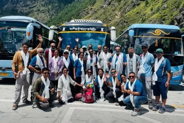 Eight New Zealanders were among a group of 20 pilgrims who crossed through the Gyirong Port immigration centre a day before it was washed away by the floods. Photo: Supplied