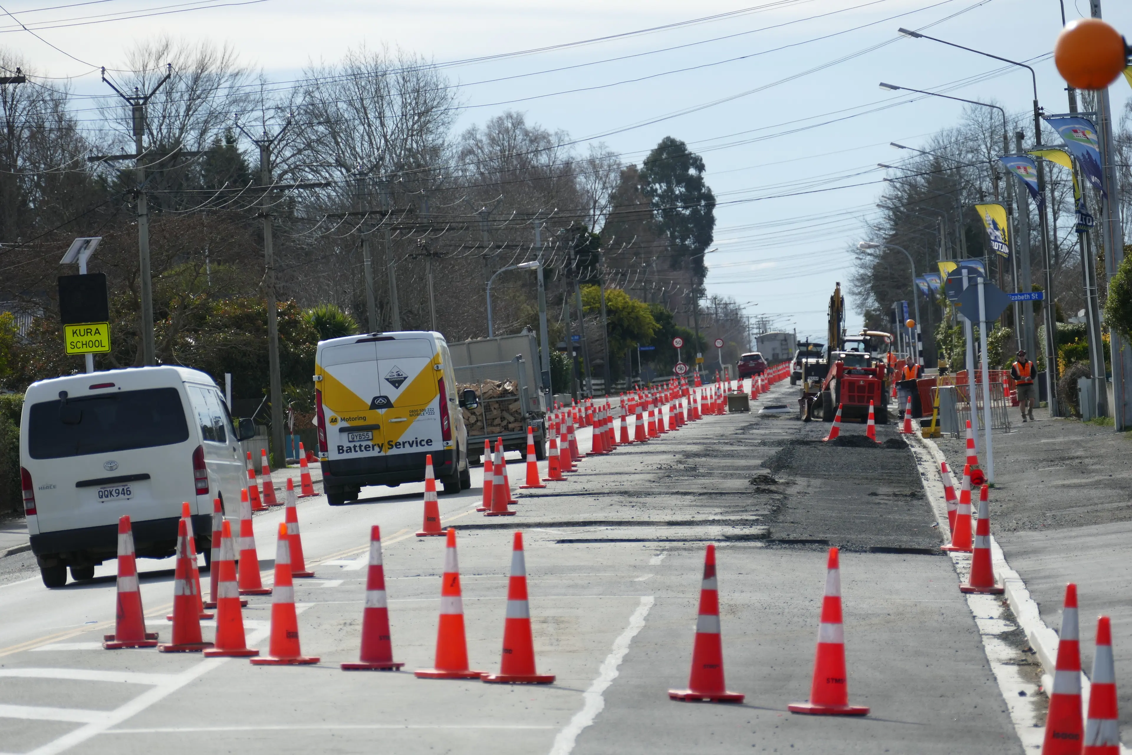 Work is under way once more this week on a long-standing project disrupting State Highway 1 in Milton. Photo: Richard Davison