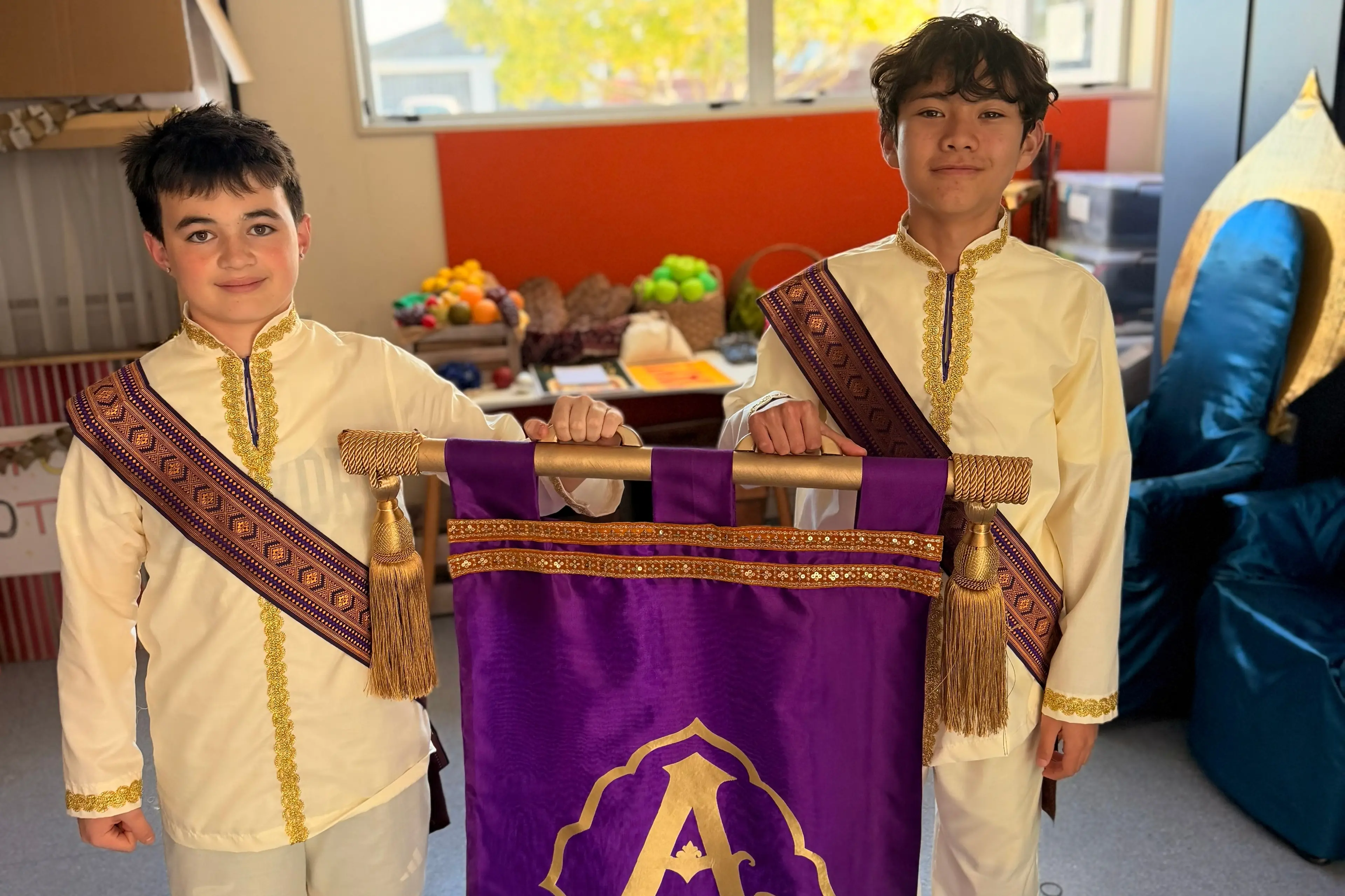 Aladdins . . . Isaac and Rangi hard at work on the T\\u016Btira Ashgrove Aladdin production. Photo: Supplied