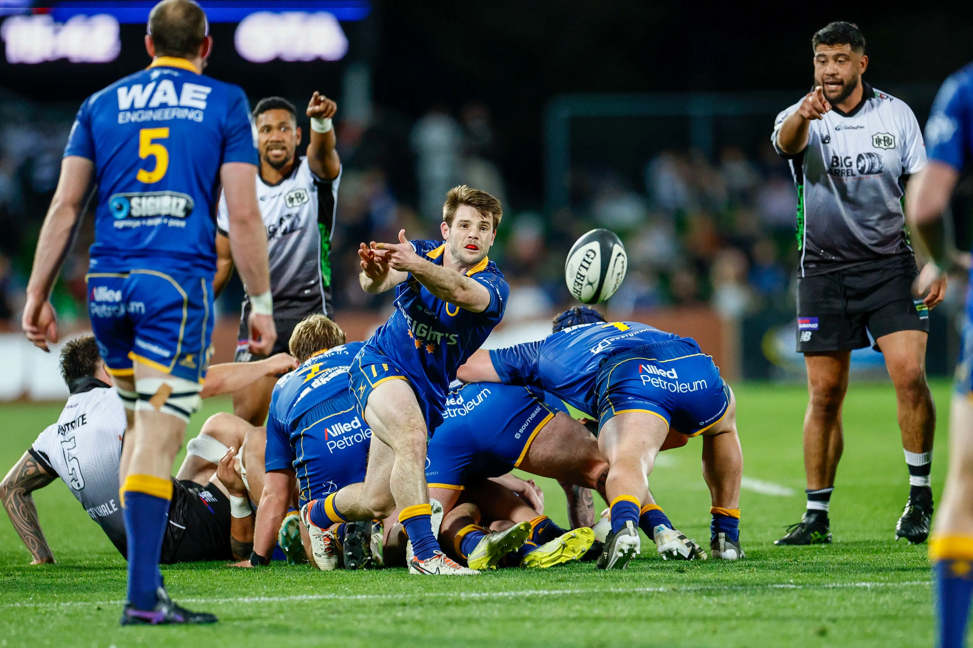 Otago halfback Kieran McClea fires out a pass during the NPC rugby game against Hawke\\'s Bay in Napier on Friday night. Photo: NZ Rugby/Smartframe