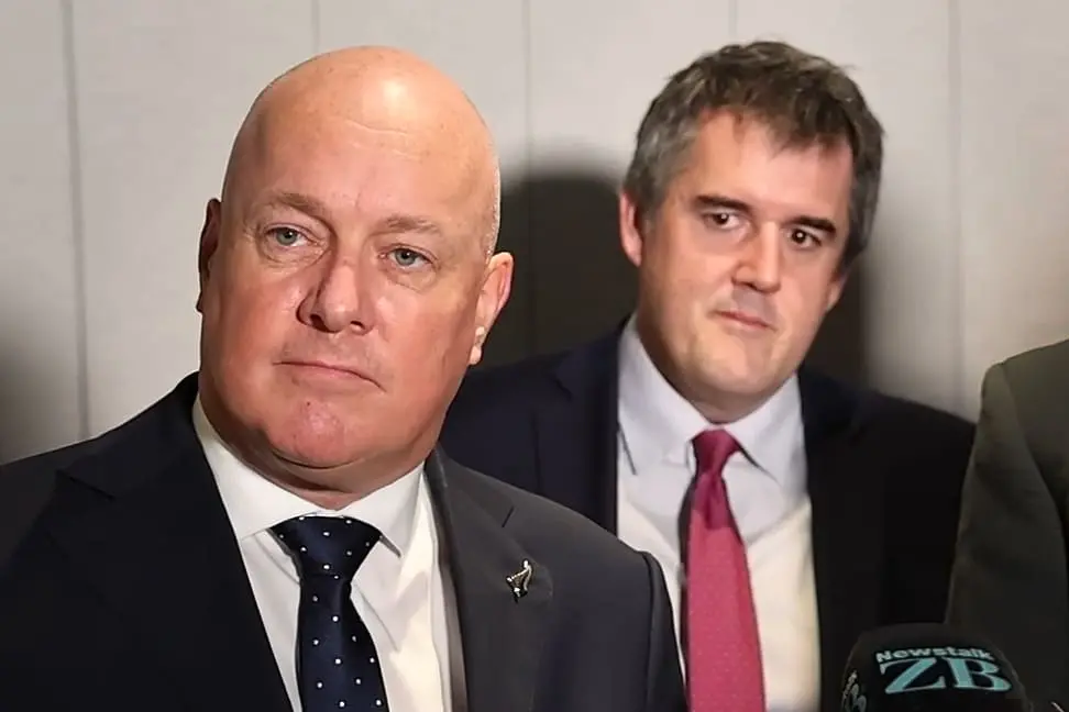Prime Minister Christopher Luxon (L) and housing spokesperson Chris Bishop. Photo: RNZ