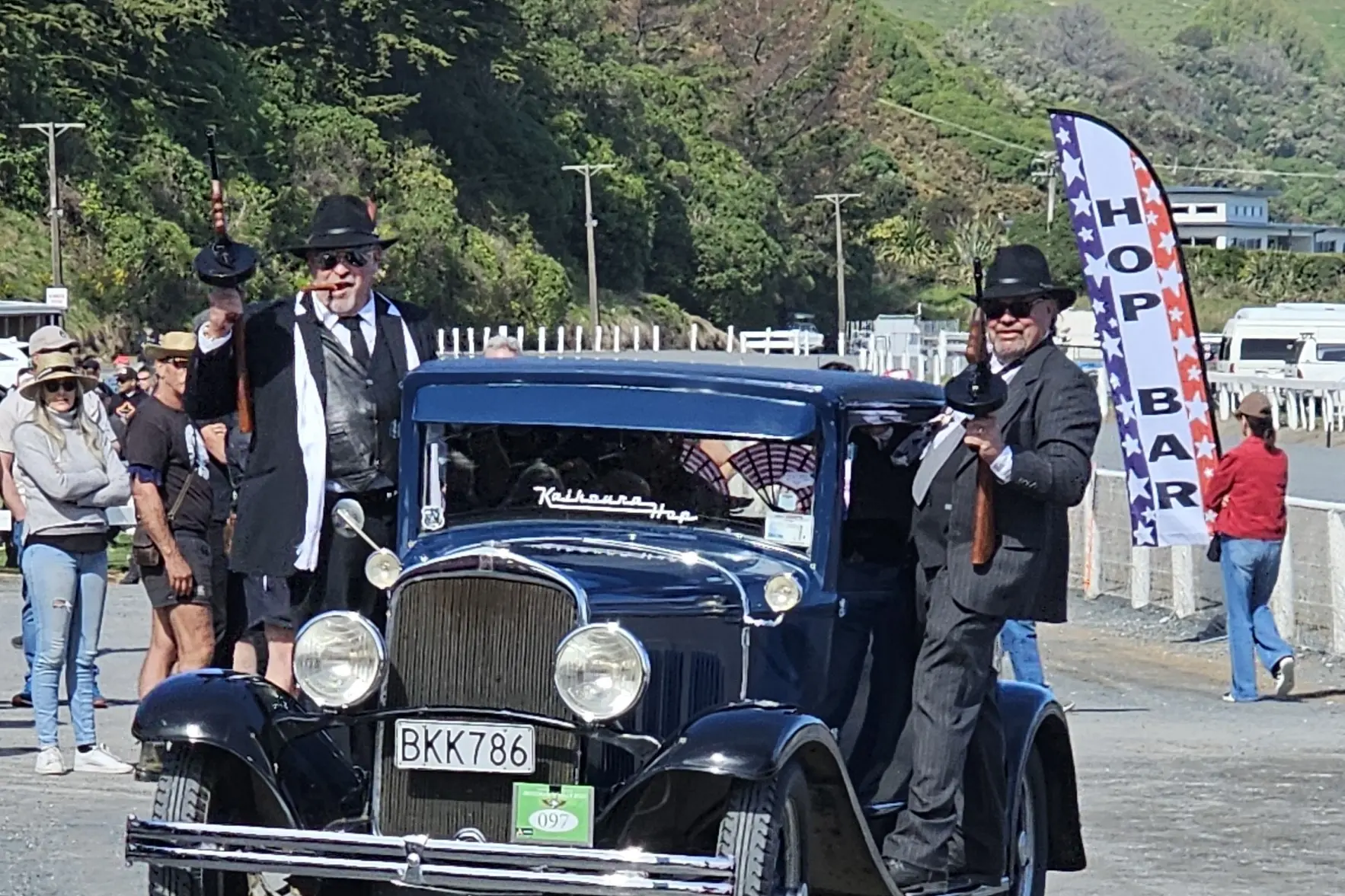 Best dressed . . . 2025 Hop Viva Las Vegas best dressed men John Hagrid and Charlie Jones arriving in a 1929 DeSoto Businessmans Coupe. Photo: Susie Milne