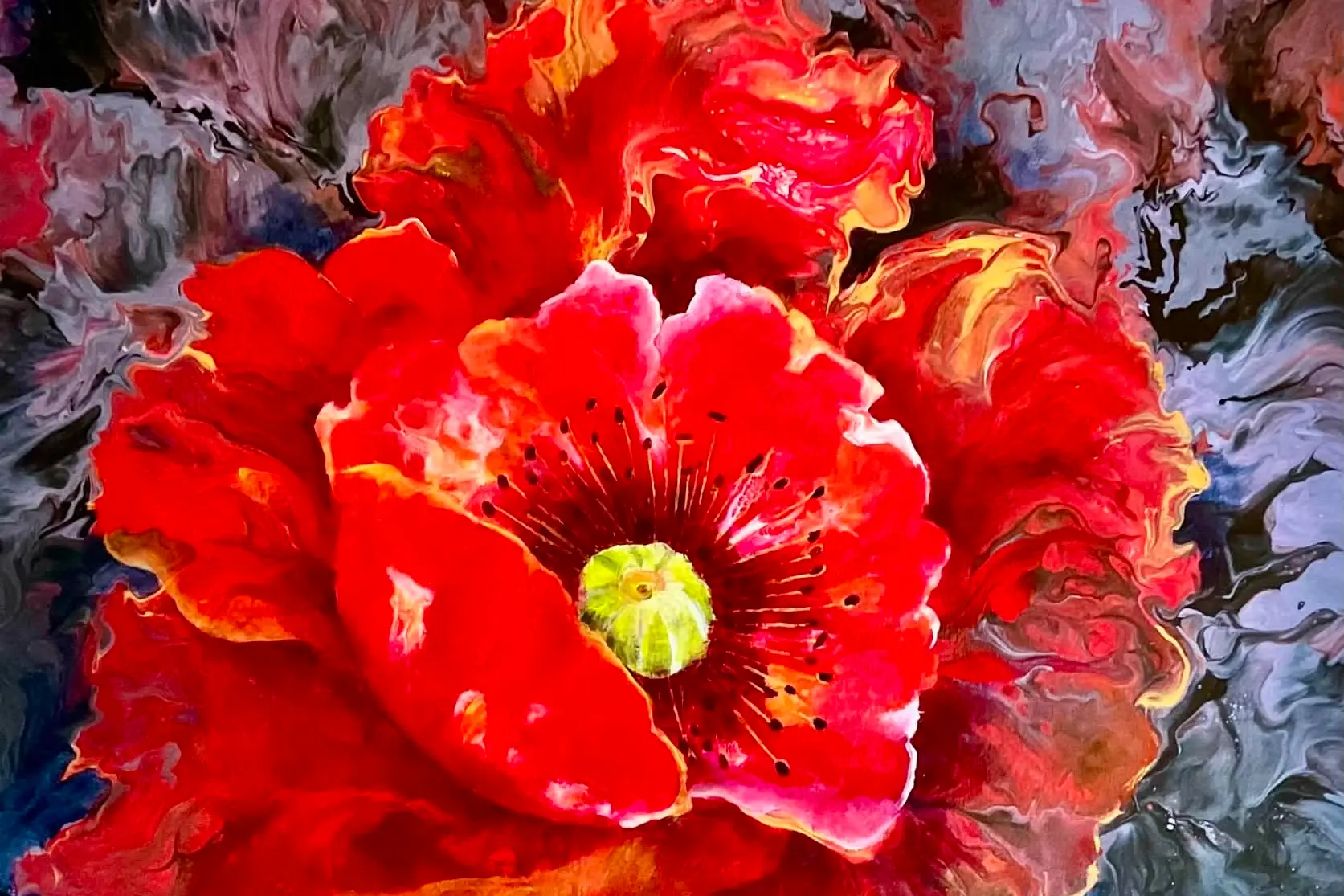 Lest we forget . . . A painting by Sharon Soderberg-White, a grandmother of five and adopted grandmother of two, has donated her striking acrylic painting to the Big Art Auction Fundraiser. Photo Supplied
