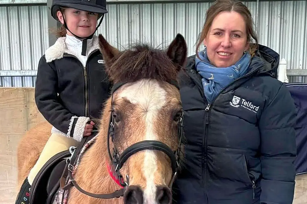 Six year-old Keeley Verdoner won her section on Minxie, with the support of Telford equine manager Casey Evans. Photo: Supplied