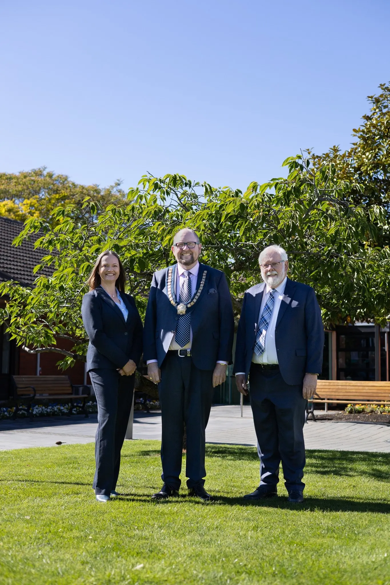 Standing together . . . Waimakariri district councillor Niki Mealings (left), Mayor Dan Gordon and Deputy Mayor Philip Redmond are calling on the Government to contribute towards the costs of producing a regional spatial plan. Photo: Supplied by Waimakariri District Council