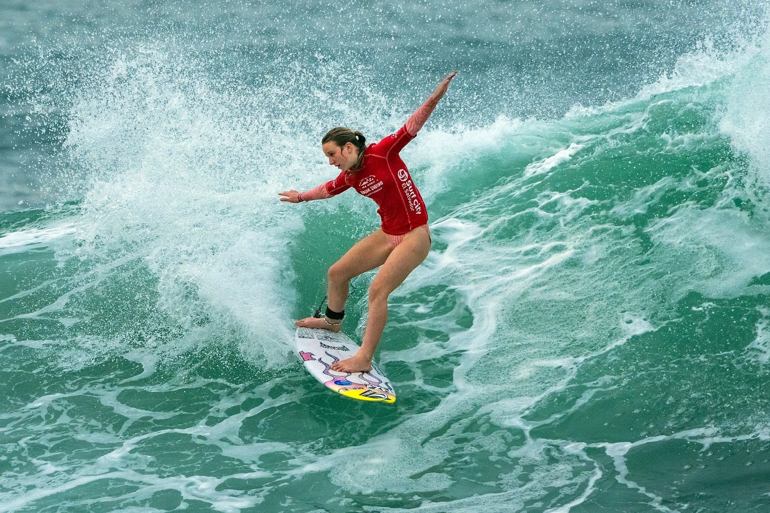 Dunedin surfer Zara Owen in action during the world junior surfing championships in El Salvador. Photo: Sean Evans/ISA