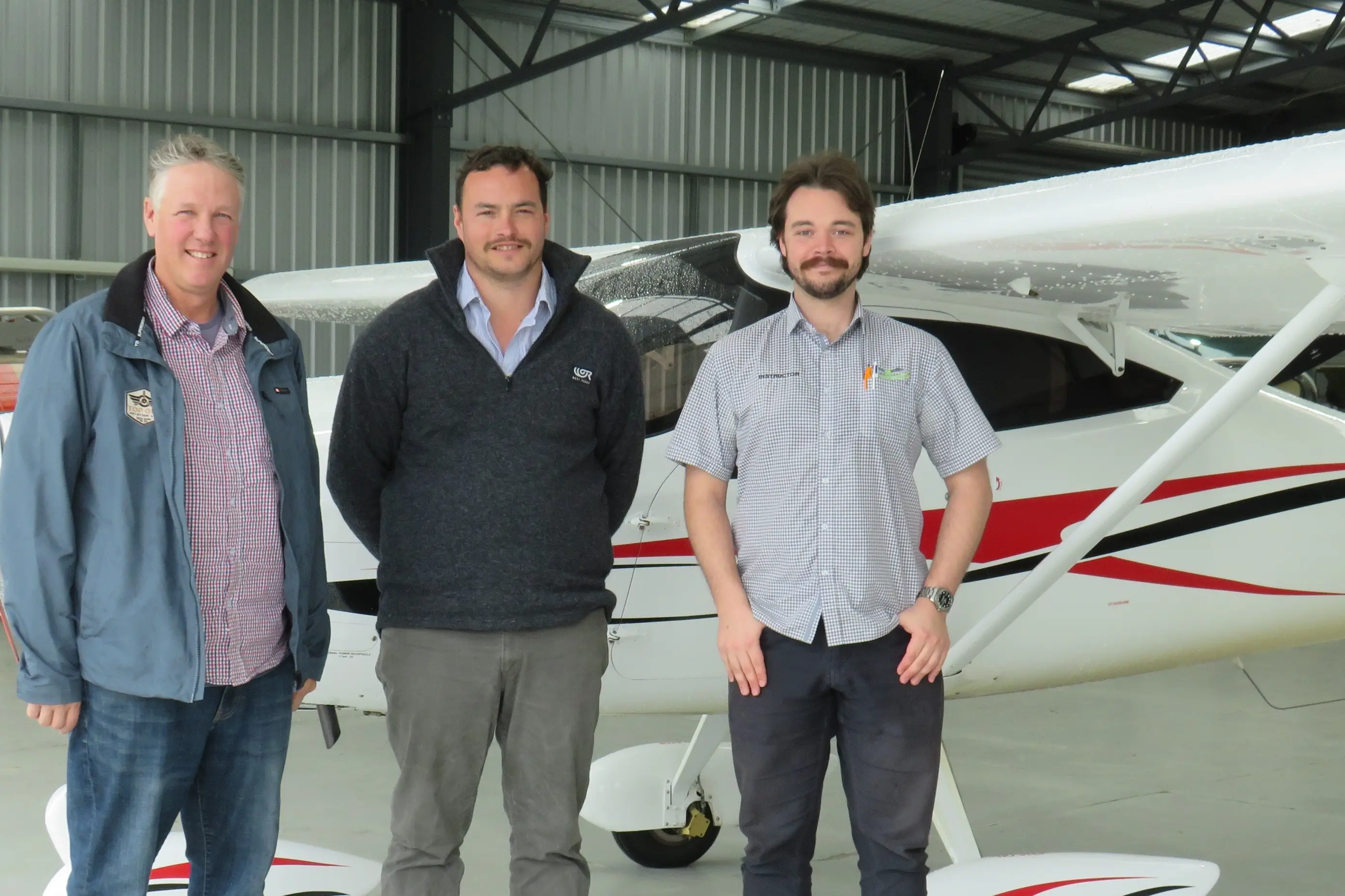 Mid Canterbury Aero Club members, from left, Lyle Williams, Kane Freeman and Lewis Cooper. Photos: Dellwyn Moylan
