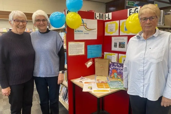 Promoting education and learning for International Literacy Day, Altrusa International of Oamaru members (from left) Jenny Cleland, Norma Dovey and Lynne Sparks, with the club\\'s display at Oamaru Public Library. Photo: supplied