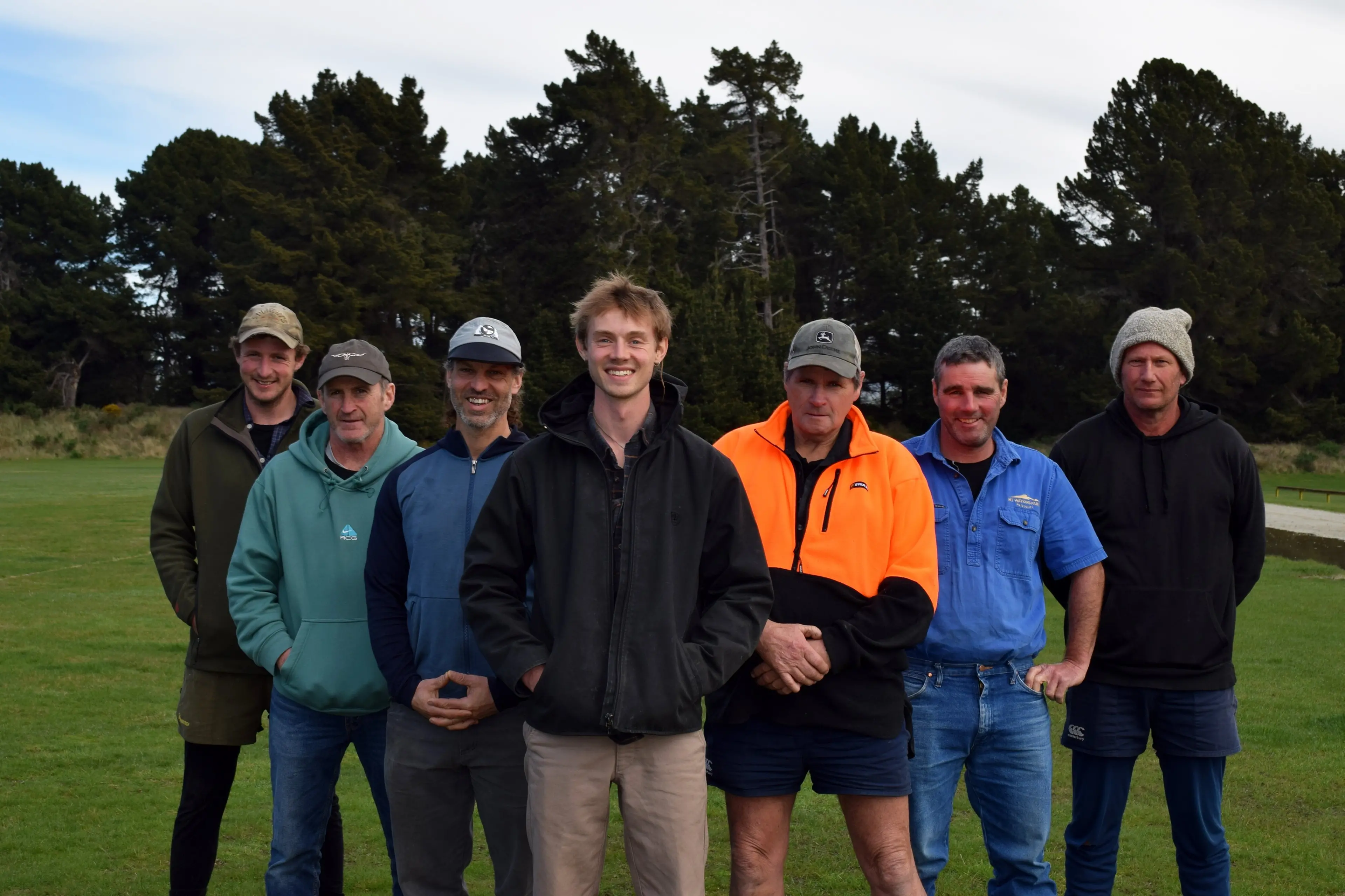 Hikaroroa Mt Watkin Conservation Group members at a biodiversity celebration in Waikouaiti last week are (from left) sheep and beef farmer Zac Noone and Murray Dempster, both of Waikouaiti,\\u00A0Mammalian Corrections Unit director Thomas Hayward, of Dunedin, project co-ordinator\\u00A0Jamie Hickling, of Waikouaiti,\\u00A0sheep and beef farmers Dave Cooney, of Waimate, Dave Smith and John Fitzgerald, both of\\u00A0Waikouaiti. (absent sheep and beef farmer\\u00A0Michael Norman, of Waikouaiti).