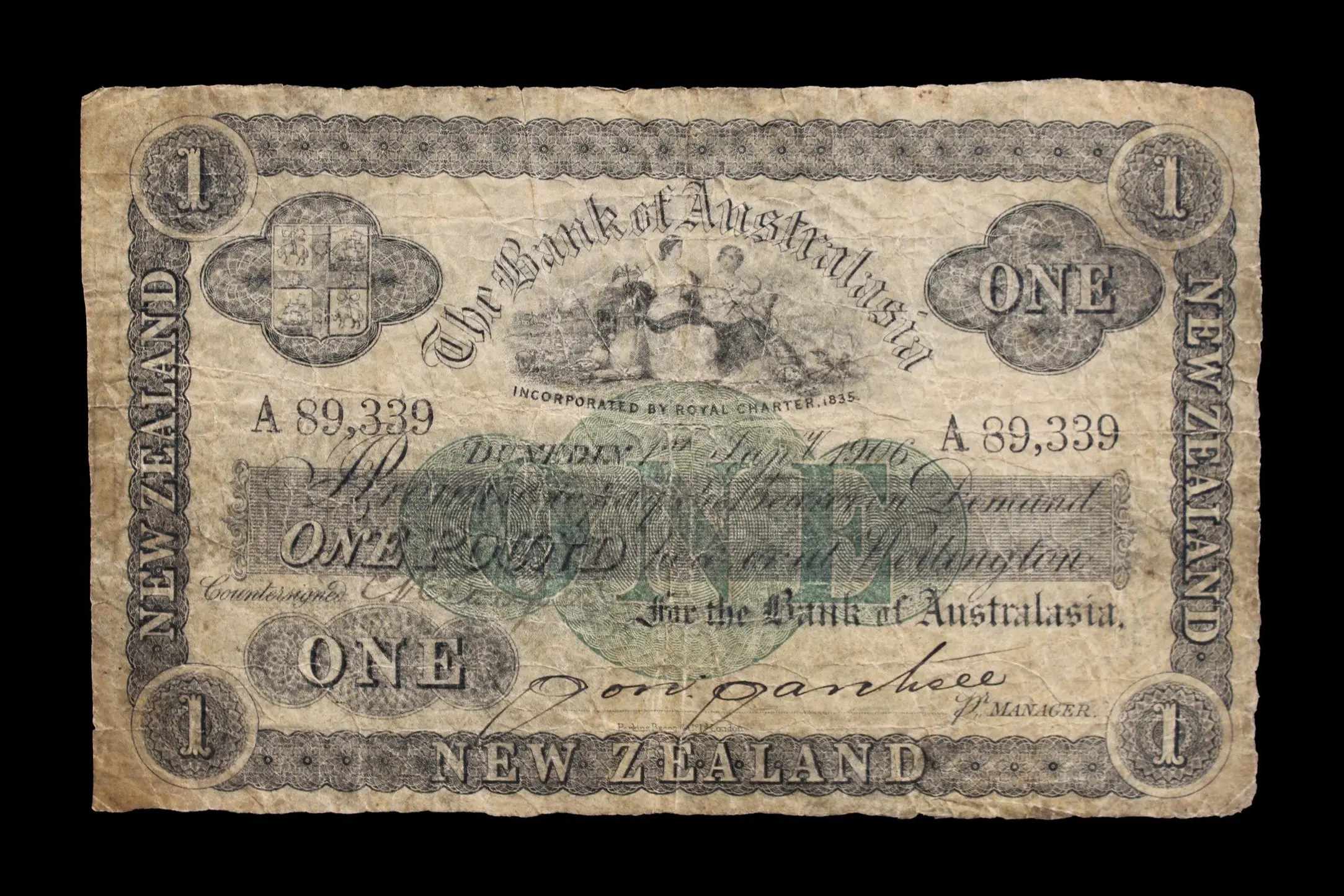 A Bank of Australasia \\u00A31 note from 1906, printed in Dunedin. Photo: Supplied
