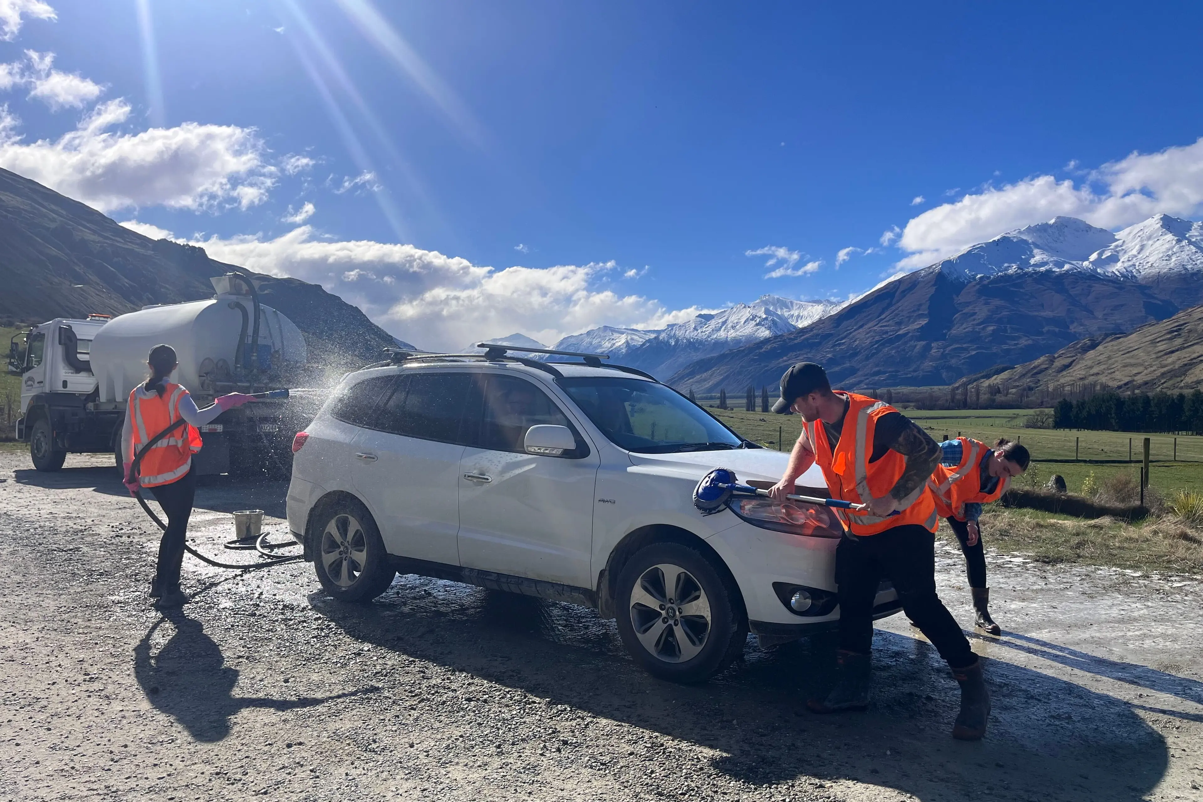 25 cars got a free wash at the bottom of Treble Cone last Friday courtesy of WAI Wanaka\\'s community car wash. Photo: Supplied