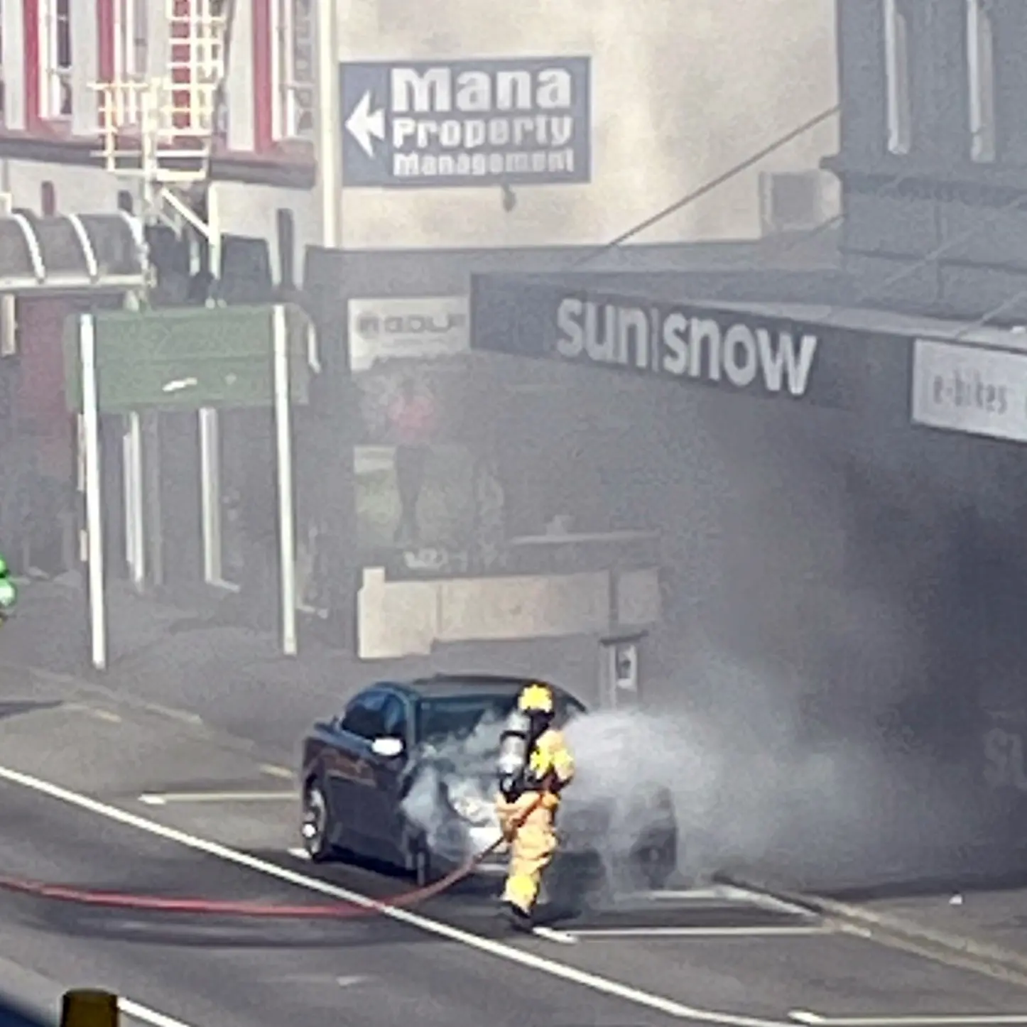 ‘Big bang’ as BMW catches fire outside ski shop