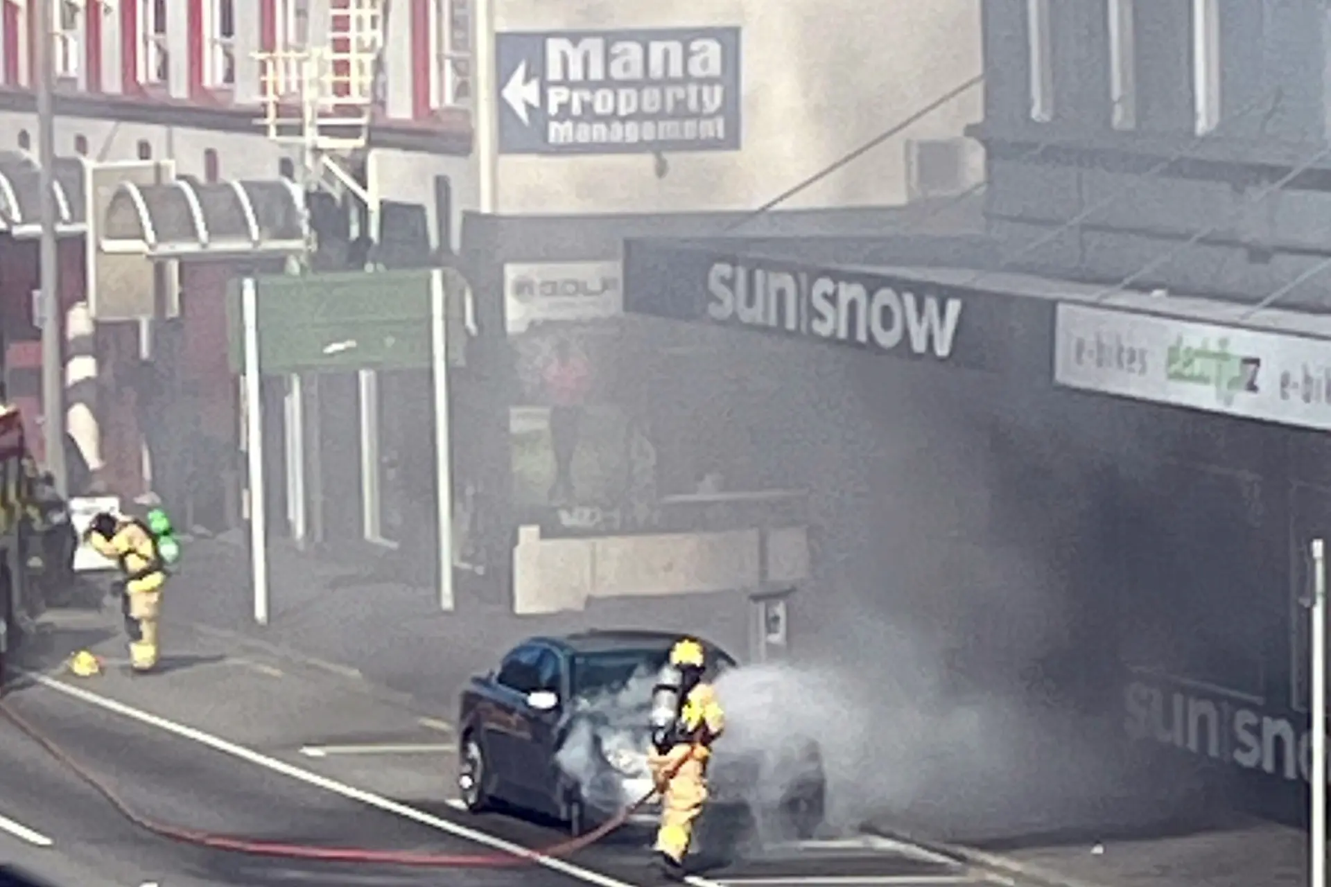 ‘Big bang’ as BMW catches fire outside ski shop