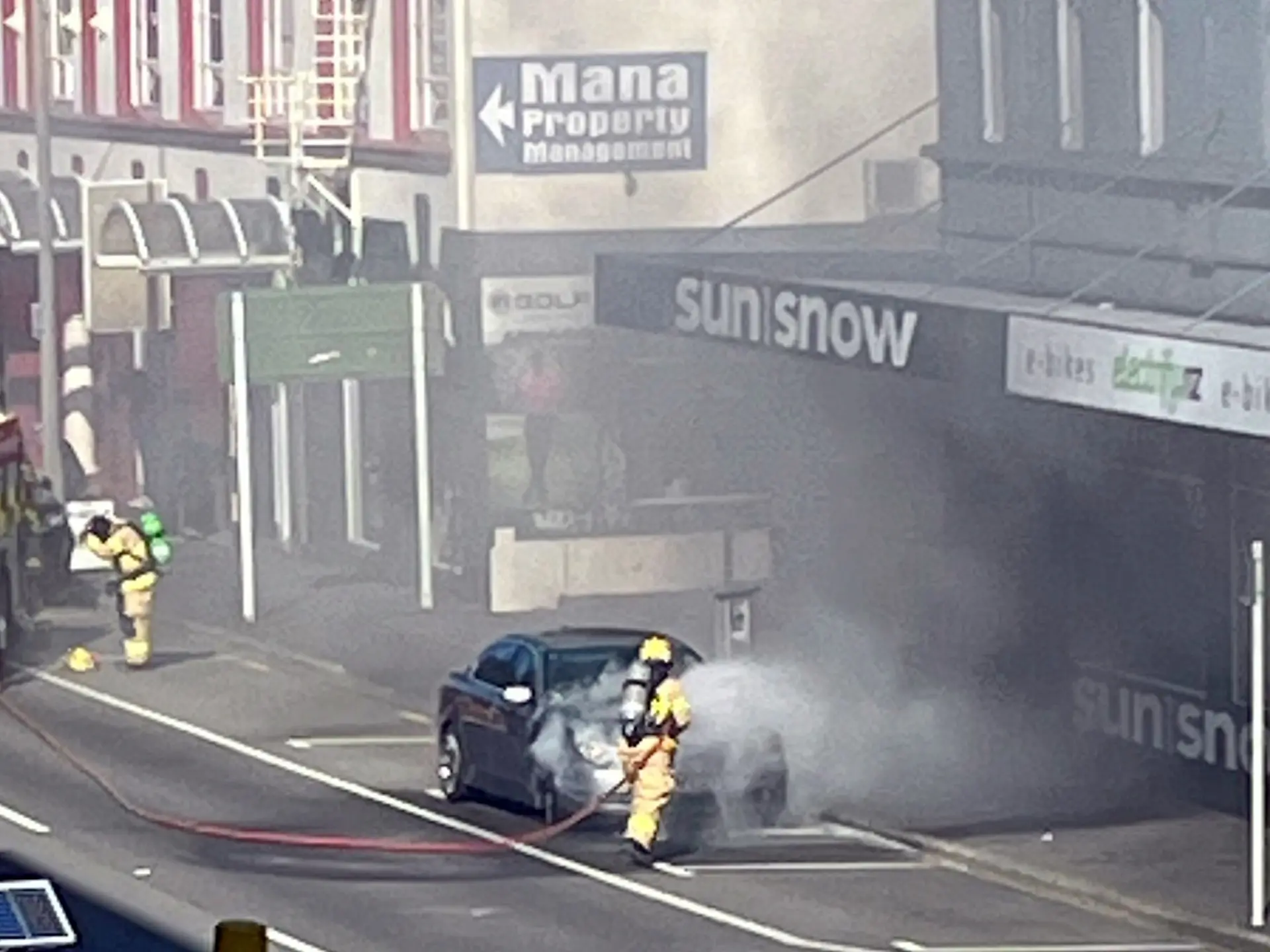 ‘Big bang’ as BMW catches fire outside ski shop