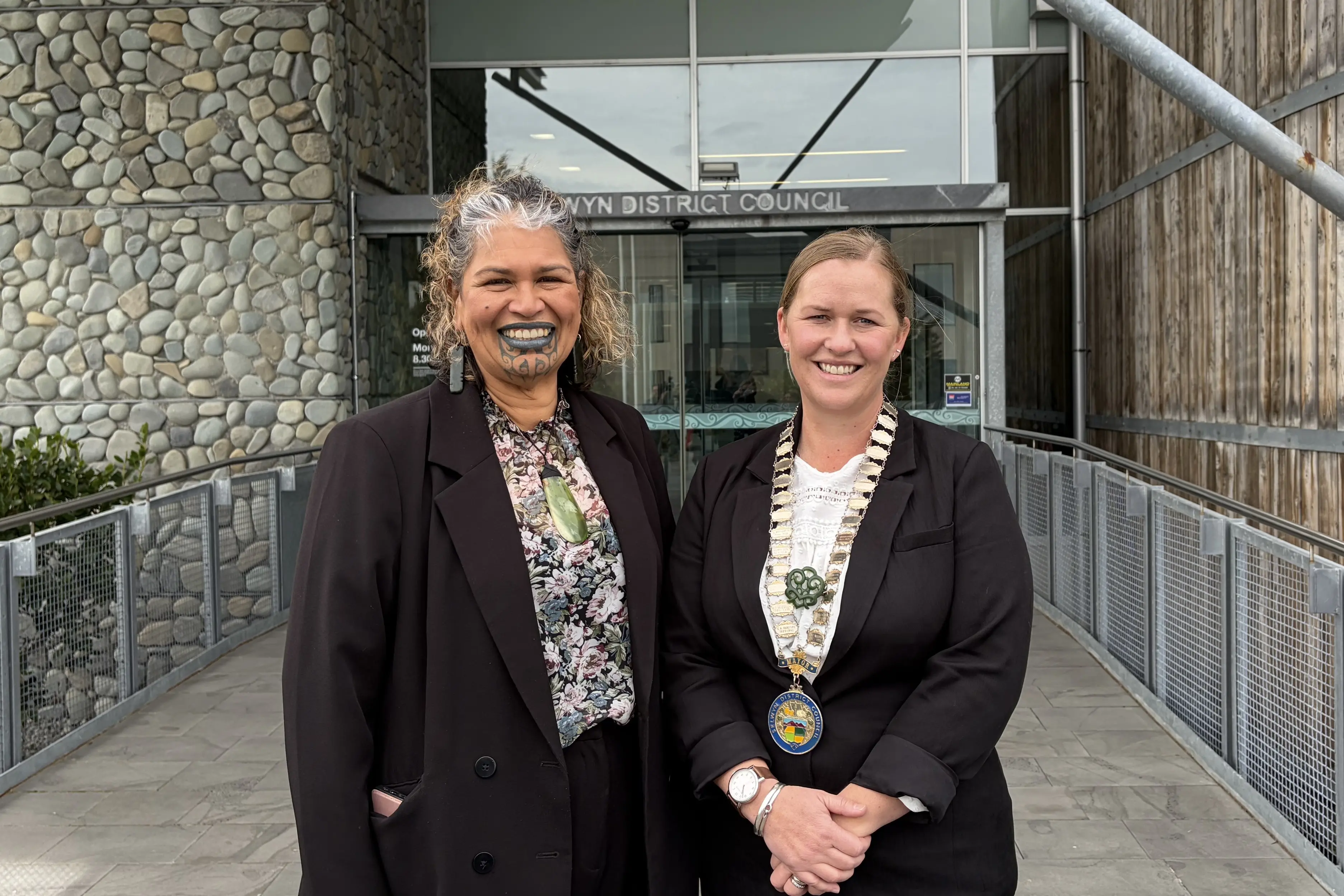 Selwyn District Council Te Taumutu R\\u016Bnanga man whenua representative Puamiria Parata-Goodall and Selwyn Mayor Lydia Gliddon. Photo: Supplied
