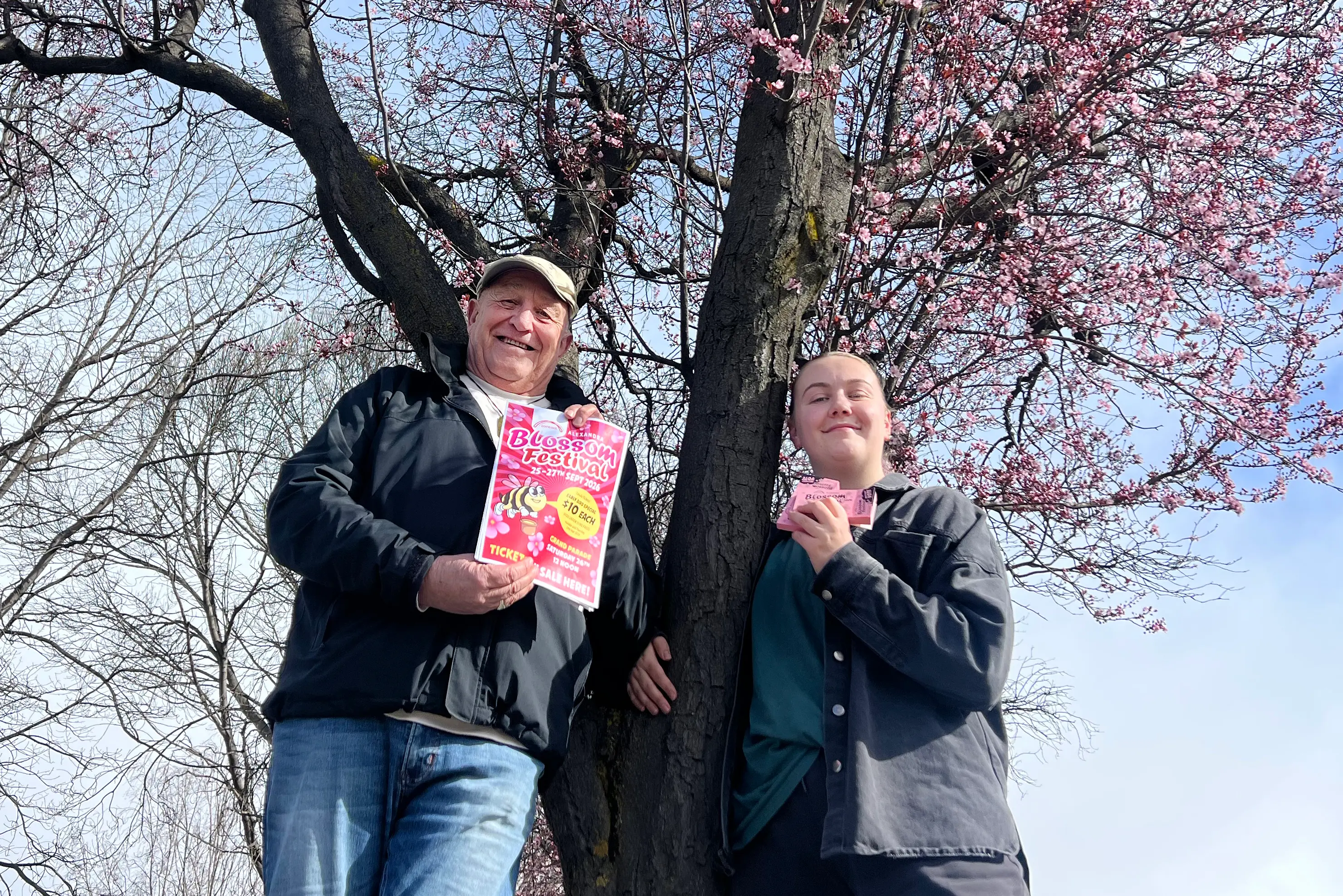 Blossom Festival event manager Martin McPherson with his daughter Sophie, who has been helping her father with the festival since she was a little girl. Photo: Carys Trotter