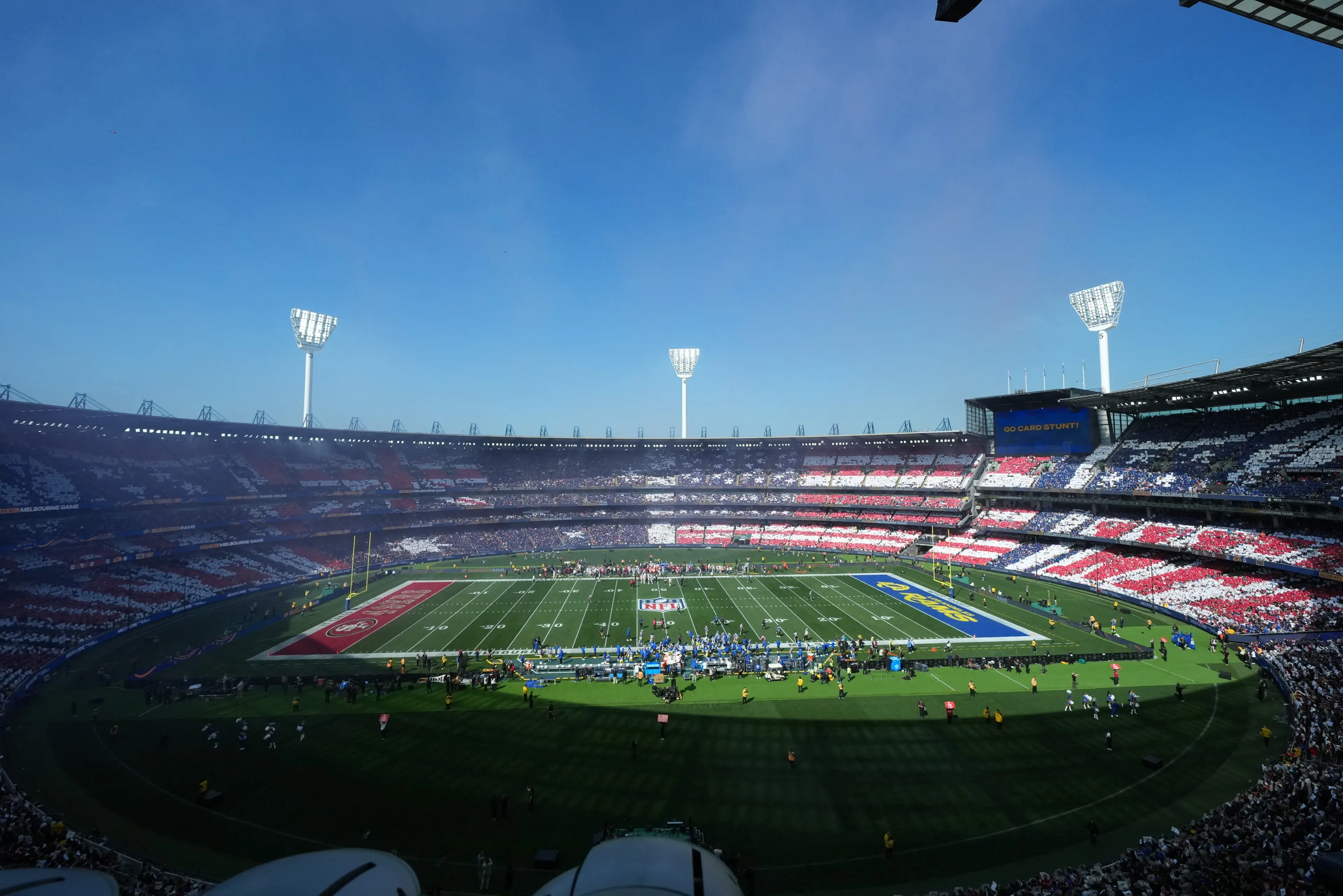 The Melbourne Cricket Ground transformed into an NFL venue for the game between the Los Angeles Rams and the San Francisco 49ers. Photo: Reuters