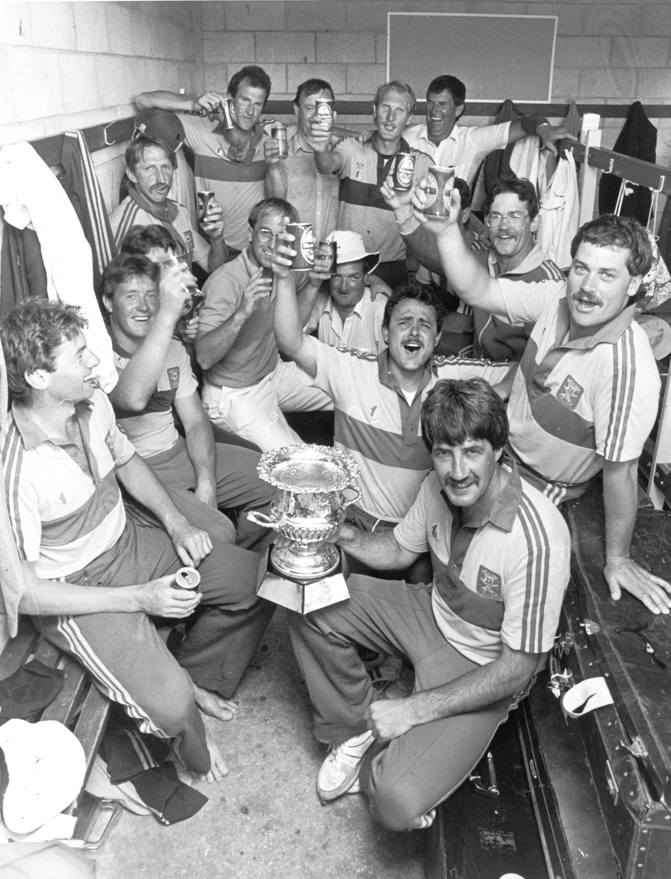 Otago celebrate their win against Northern Districts at Molyneux Park in Alexandra, which saw them clinch the Shell Cup in 1987/88. Photo: Gerard O\\'Brien