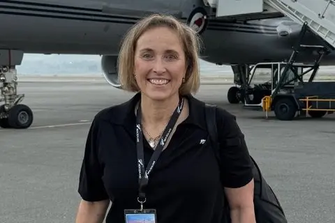 Professional director Sarah Ottrey, of Queenstown, boards\\u00A0a\\u00A0RNZAF Boeing 757 as part of a business delegation on a\\u00A0trade mission to South East Asia in 2024. Photo: Supplied