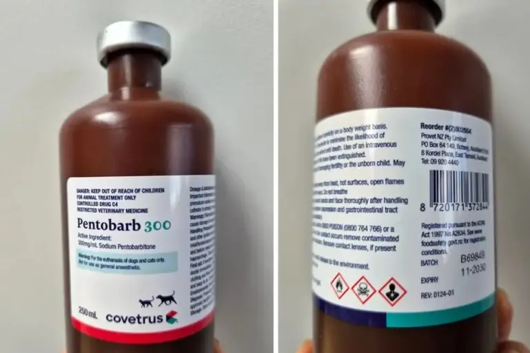 The medication, known as Pentobarbital, could have a lethal effect if ingested. Photo: NZ Police