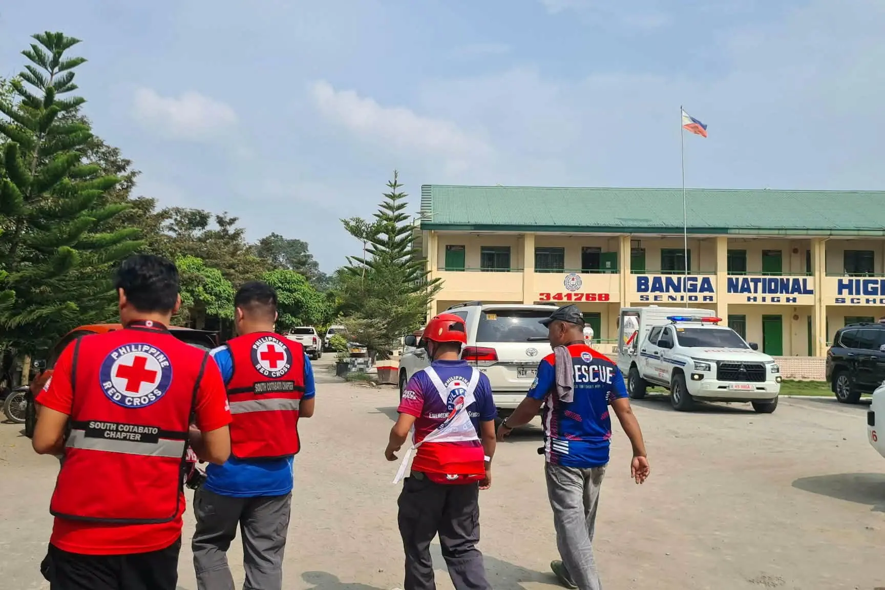 Emergency personnel at the site of the shooting at the school in Banga, Philippines. Photo: Reuters