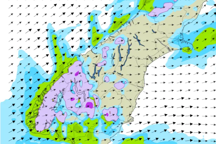 Strong winds on the coast, snow around mountain passes in the South