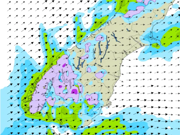 Strong winds on the coast, snow around mountain passes in the South