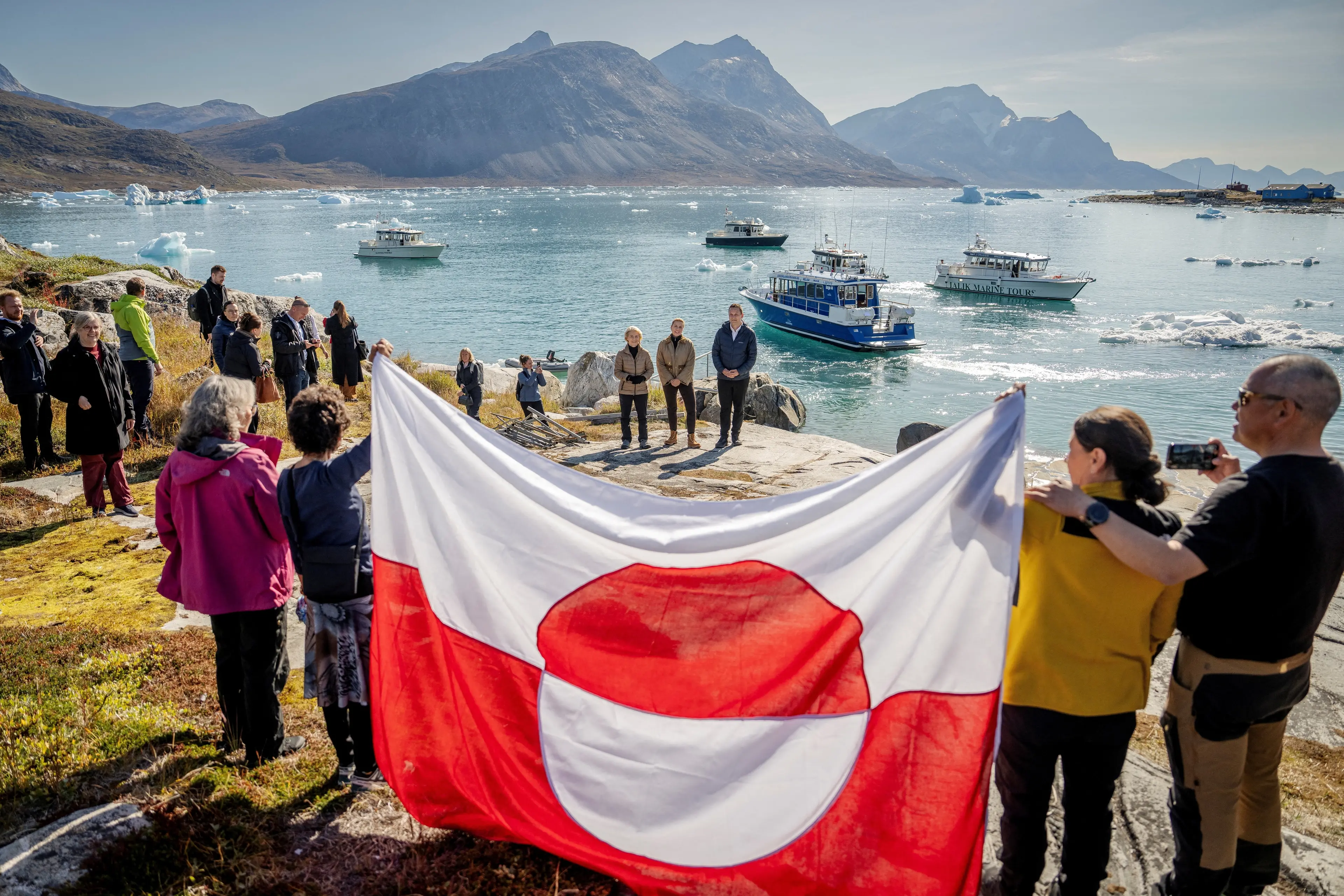 <p>Denmark's Prime Minister Mette Frederiksen, President of the European Commission Ursula von der Leyen, and Greenland's Prime Minister Jens-Frederik Nielsen visit Qoornoq in Greenland earlier this month. Photo: Mads Claus Rasmussen/Ritzau Scanpix/via REUTERS</p>\\n