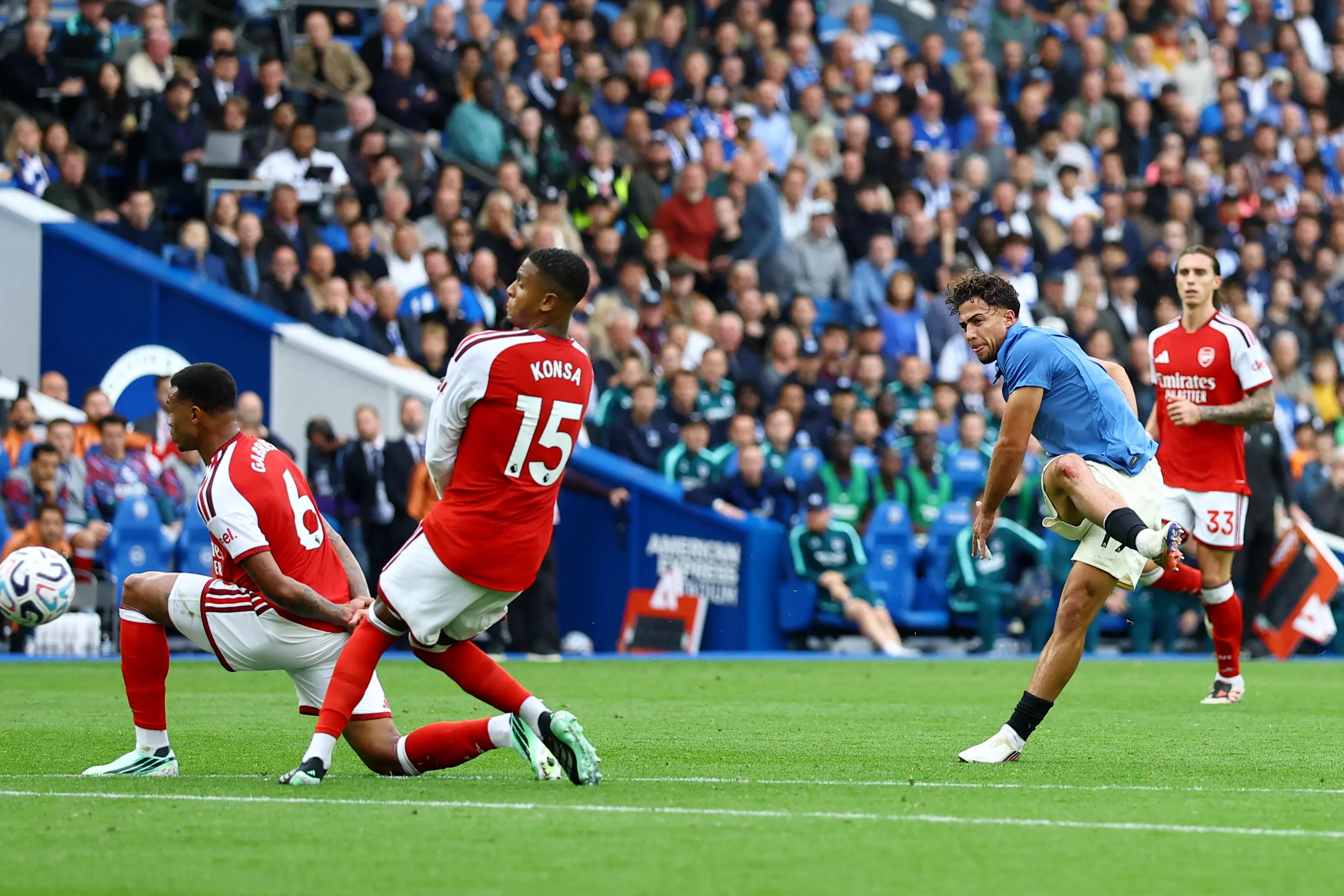 <p>Brighton and Hove Albion's Charalampos Kostoulas scores their second goal. Photo: Action Images via Reuters/Peter Cziborra</p>\\n