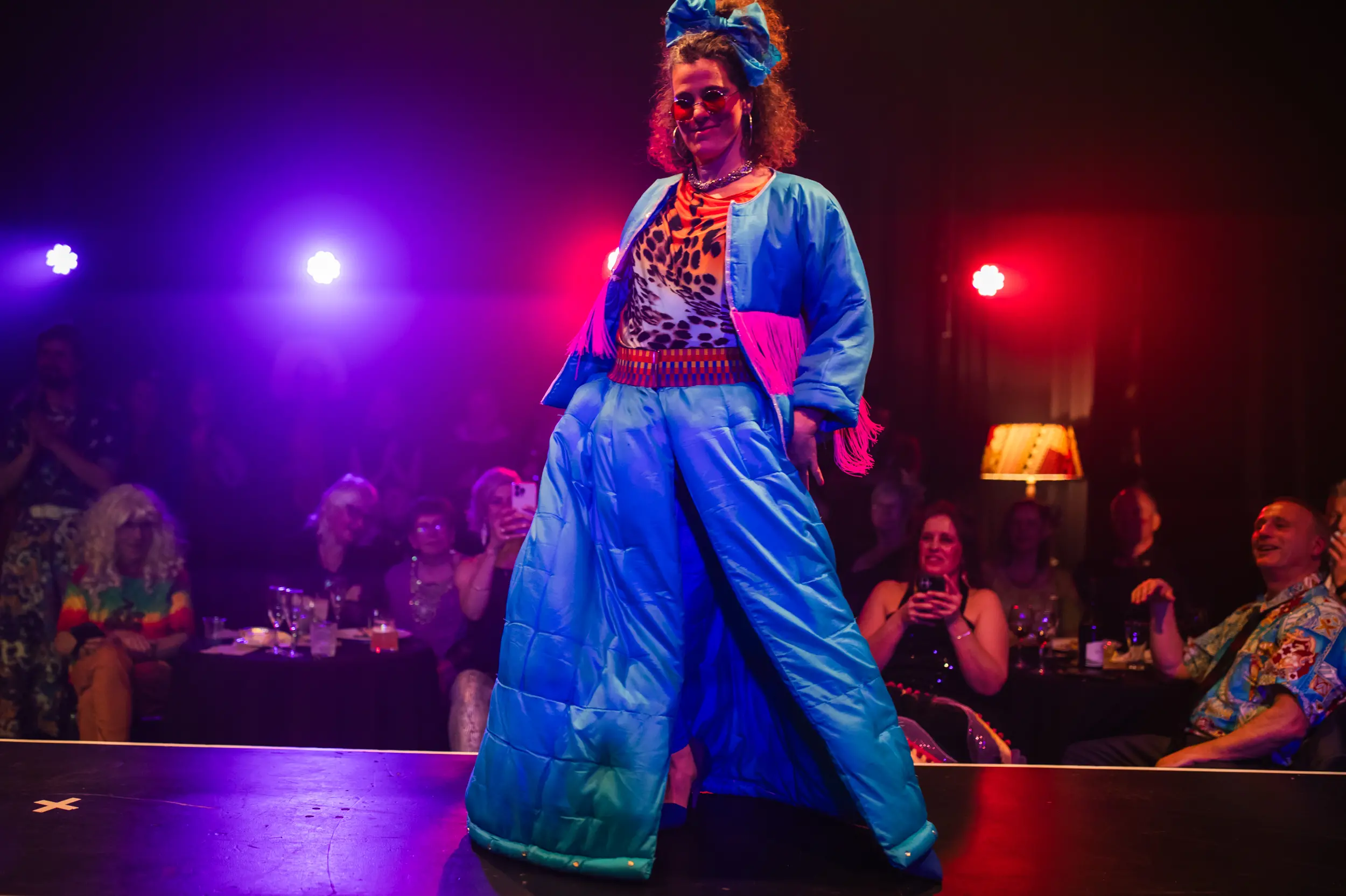 Andrea Solzer in a funky blue outfit. Photo: Chloe Langley