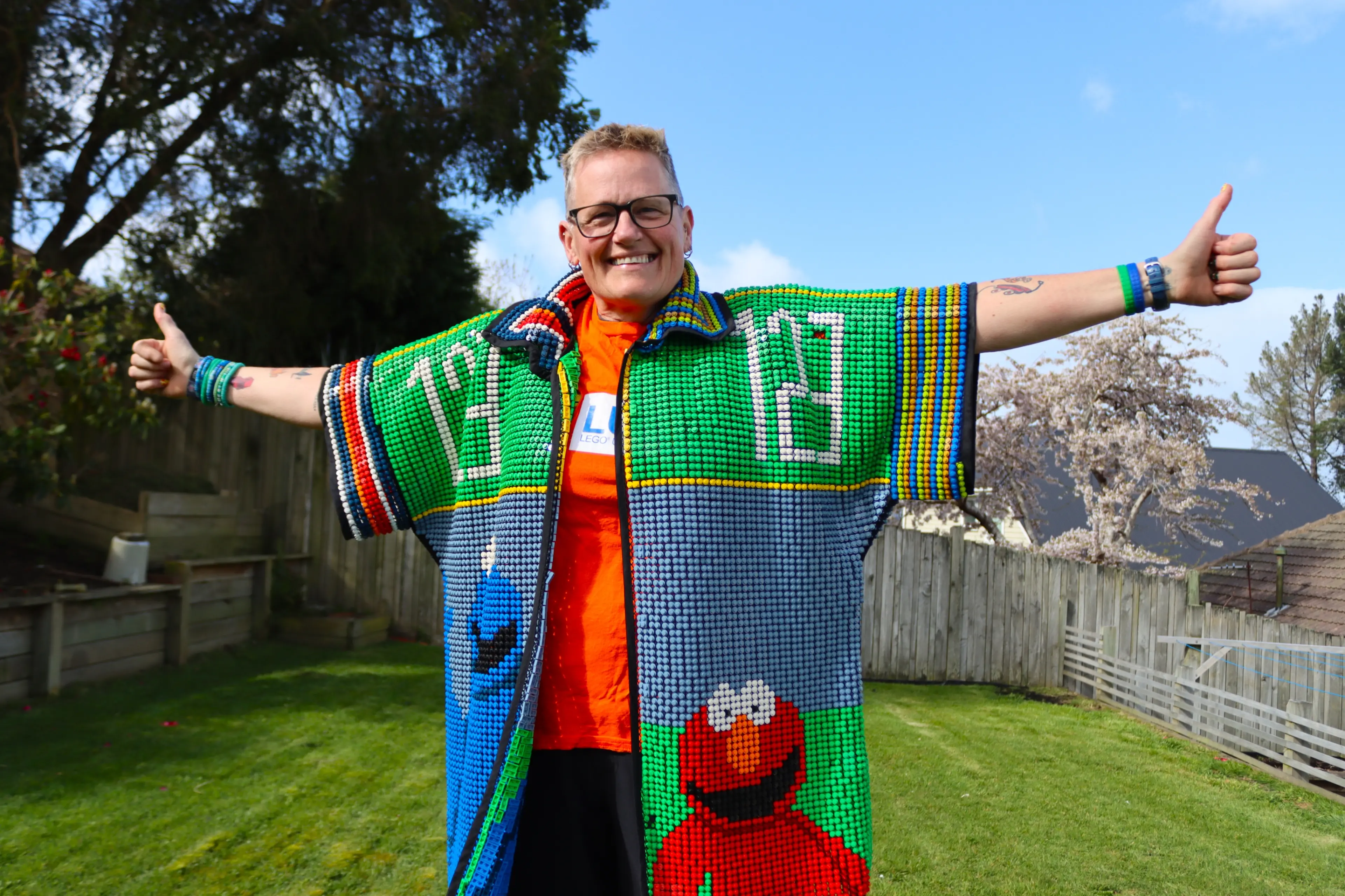 Dunedin woman spent eight months turning 25,000 Lego pieces into a wearable shirt