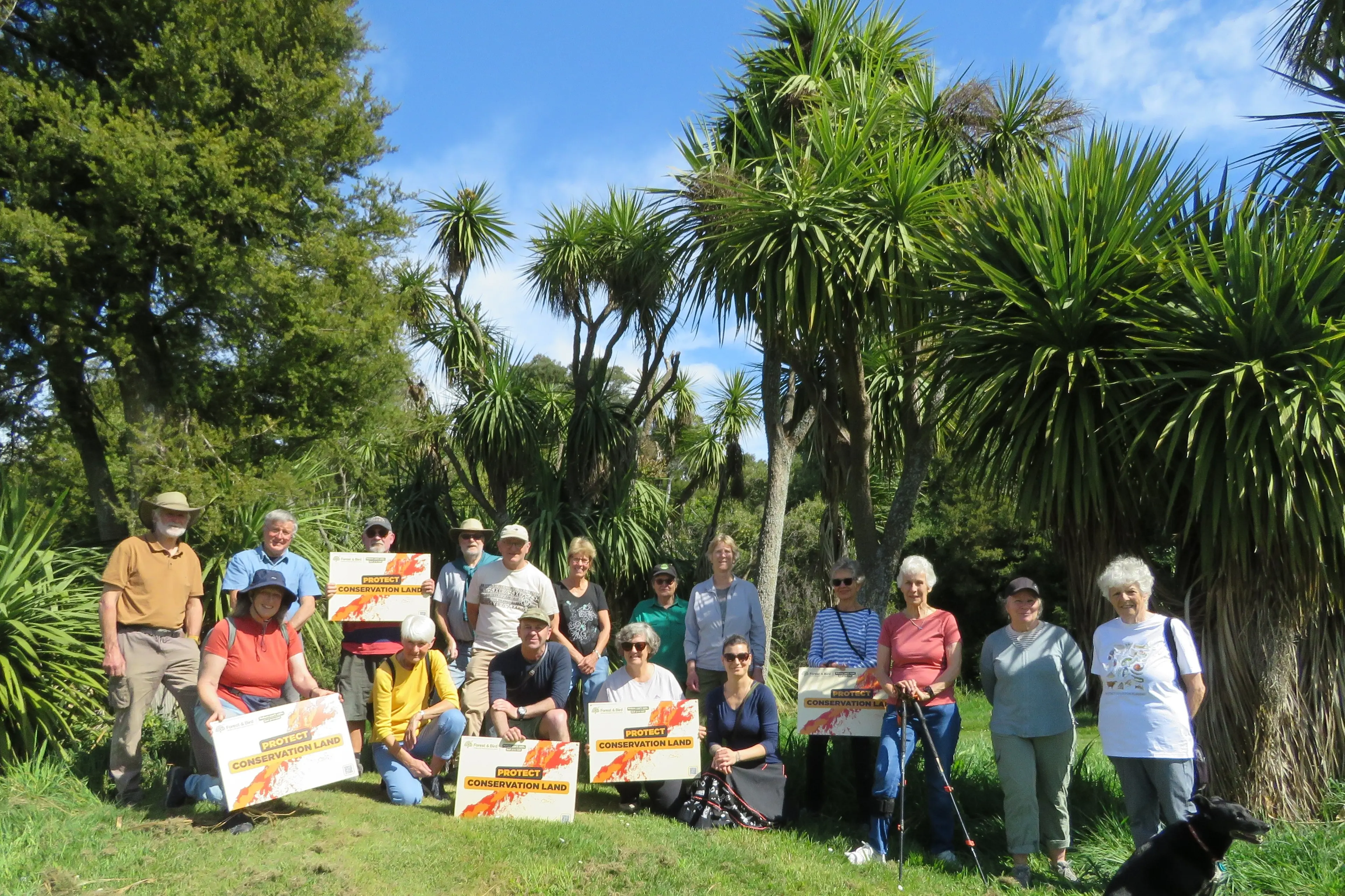A gathering at Talbot Forest Scenic Reserve, in Geraldine, in support of a national event in Auckland calling for protection of public conservation land. Photo: supplied