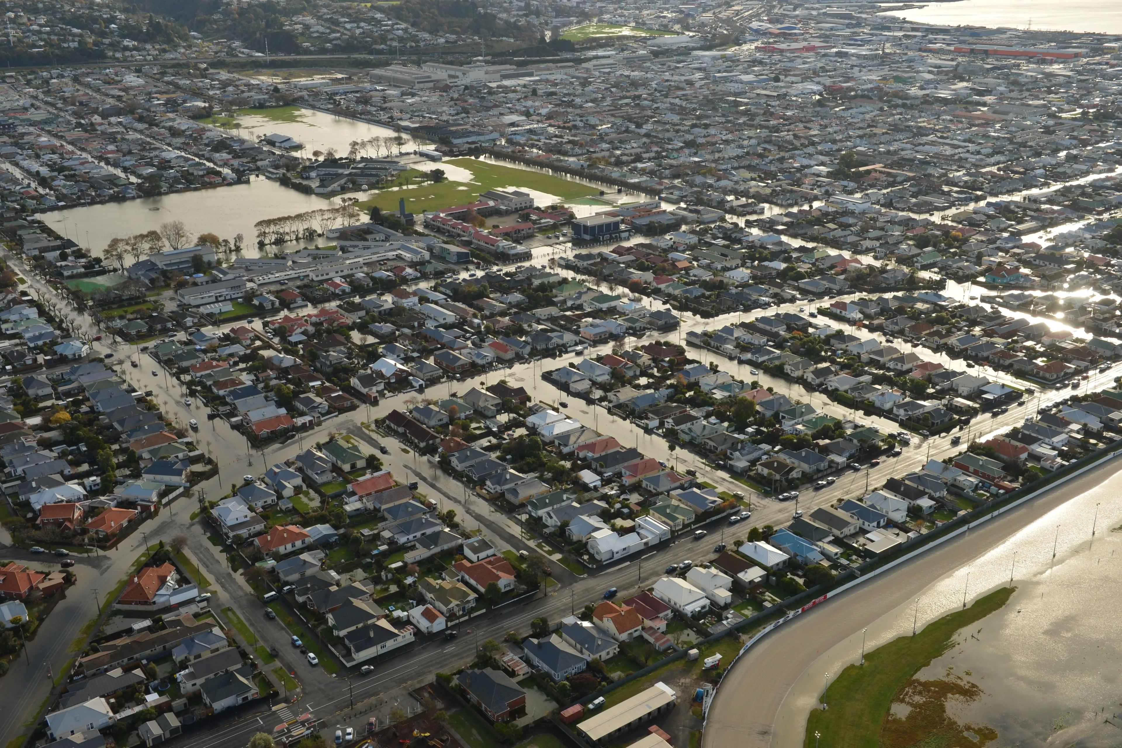 The South Dunedin Future programme intends to manage long-term flood risk in the low-lying suburb and surrounds, seen here during the 2015 flood. Photo: ODT files.