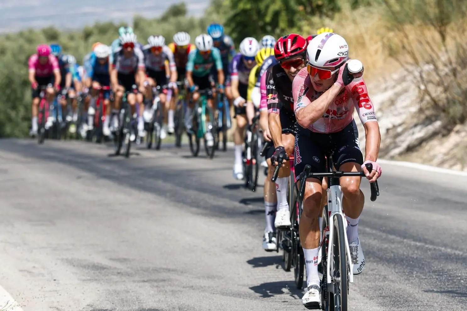 Back in the saddle: Queenstown\\'s Reuben Thompson riding in the Vuelta a Espa\\u00F1a earlier this month. Photo: Photonews Belgium