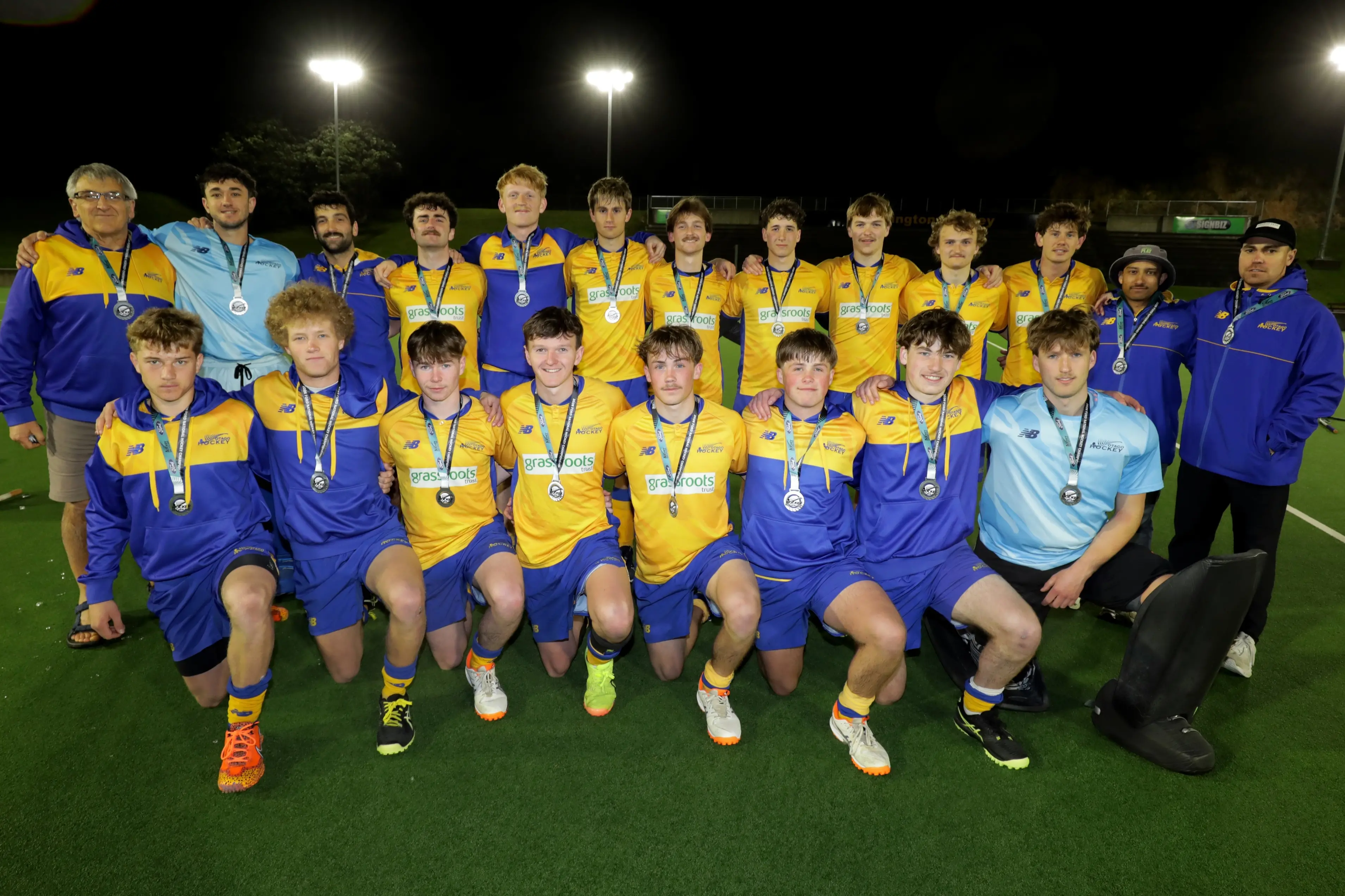 Otago players celebrate winning silver at the National Hockey Championship in Wellington. Photo: BW Media
