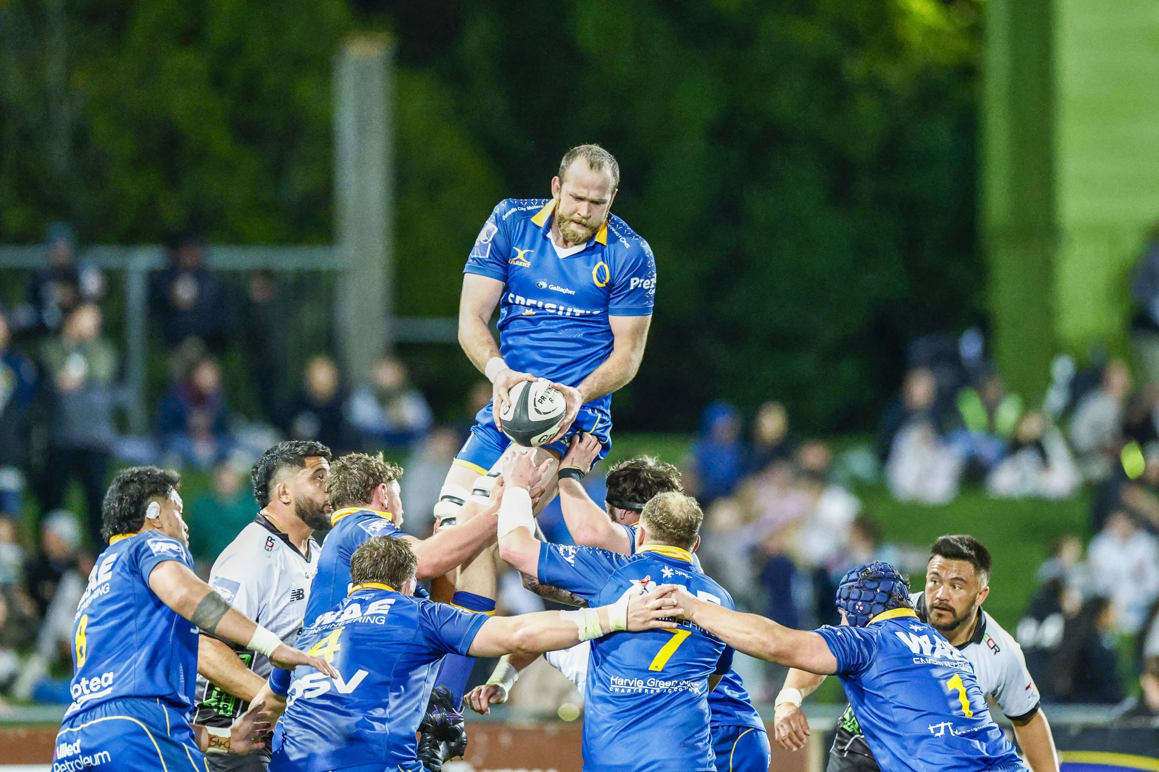 Otago forward Oliver Haig claims possession during an NPC rugby game against Hawke\\'s Bay earlier this season. Photo: NZ Rugby/Smartframe