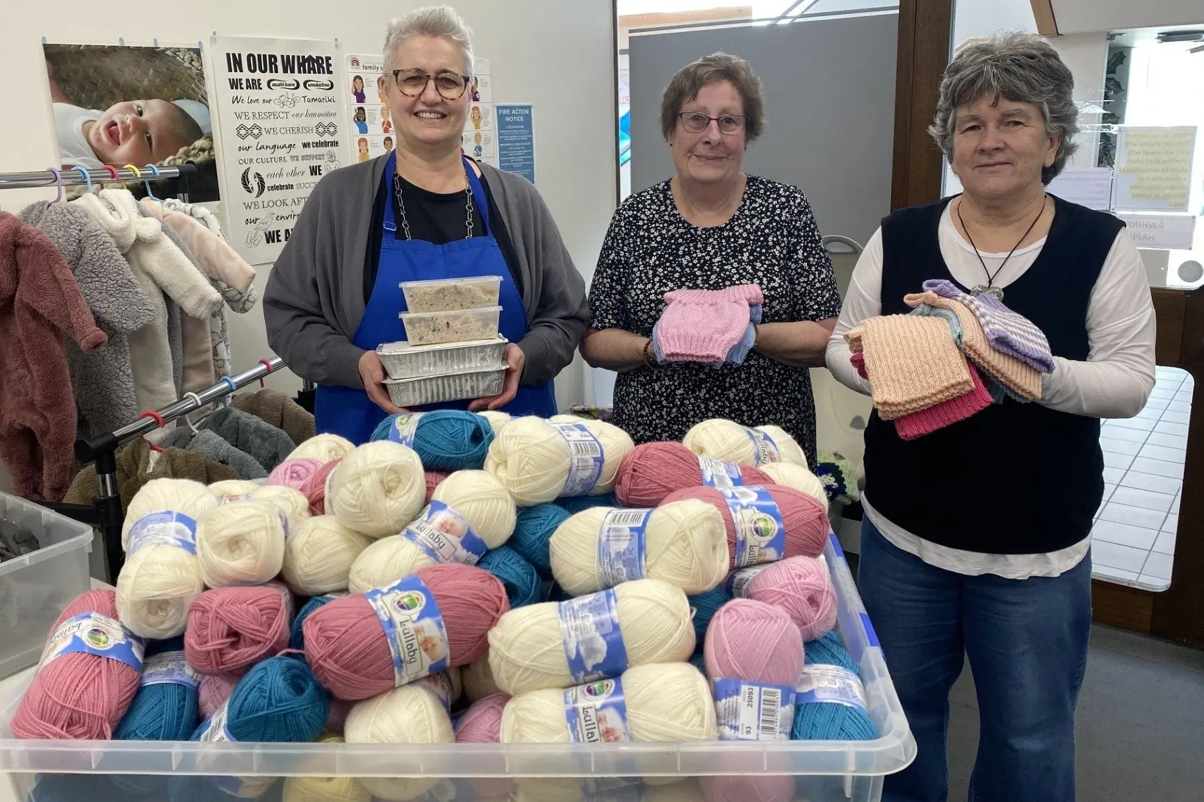 Dunedin Host Lions Club president Jenni Mattingly, centre, is pictured with SuperGrans manager Philippa Wright, left, and Pregnancy Help manager Chris Ottley - both organisations received donations of funds from last year\\'s club charity garage sale. Photo: Brenda Harwood
