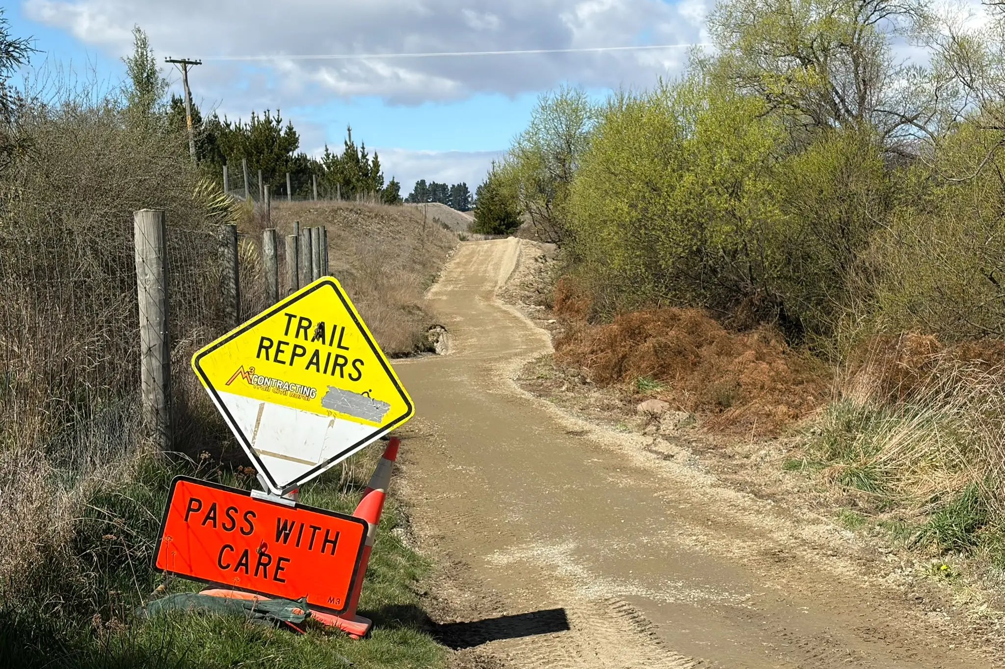 A sign warns that repairs are ongoing on the Hawea track. Photo: Ruairi O\\'Shea