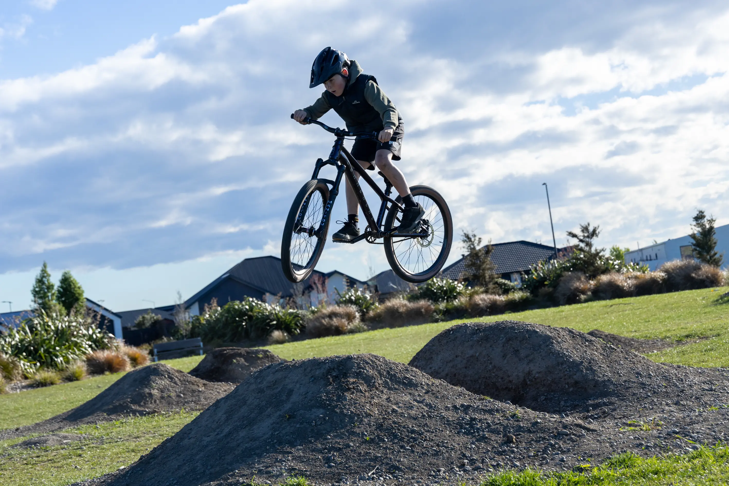 Ten-year-old Fletcher Ramsell takes on the jumps he and other local cyclists built at Rosemerryn in Lincoln. Photo: Supplied