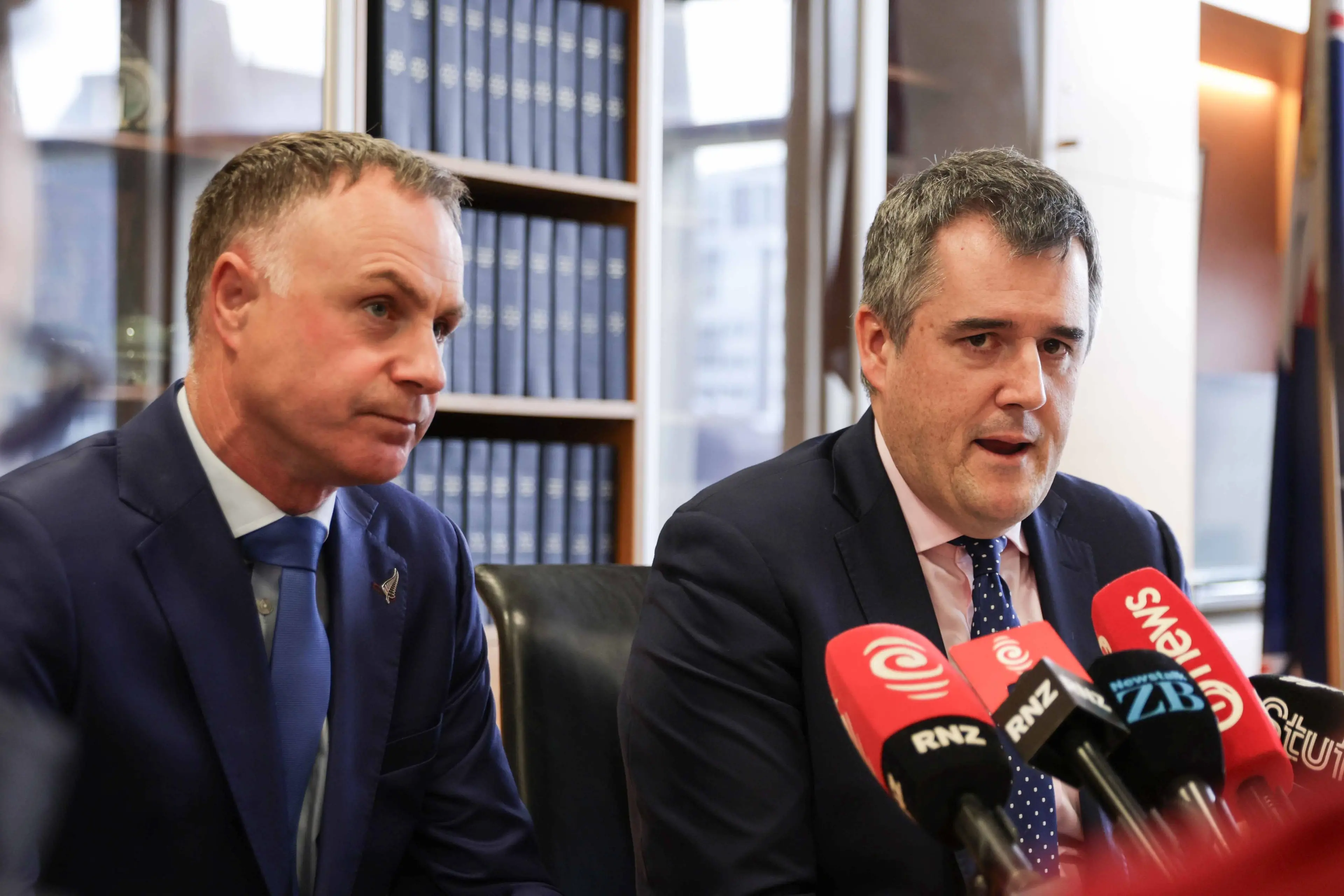 Local Government Minister Simon Watts and RMA Reform Minister Chris Bishop. Photo: Samuel Rillstone/RNZ
