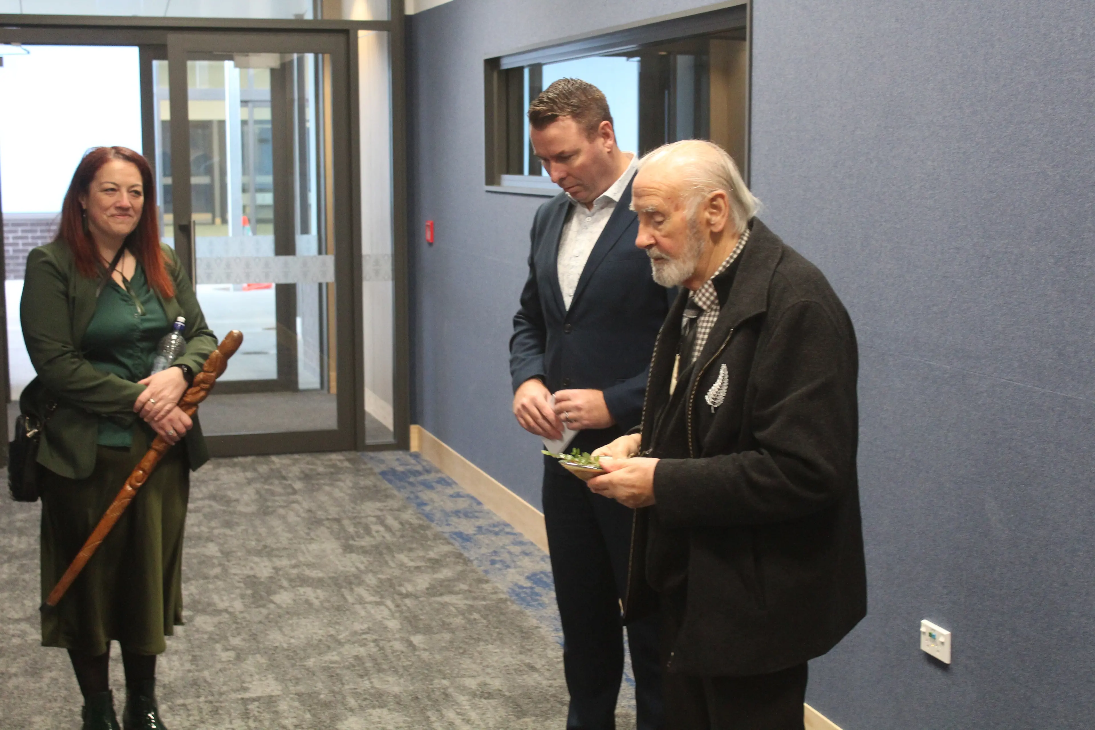 Celebrating the opening of the new senior block at Aurora is (from left) Jodi Conway, Craig Taylor, and Michael Skerett. Photo: Tayler Mutton