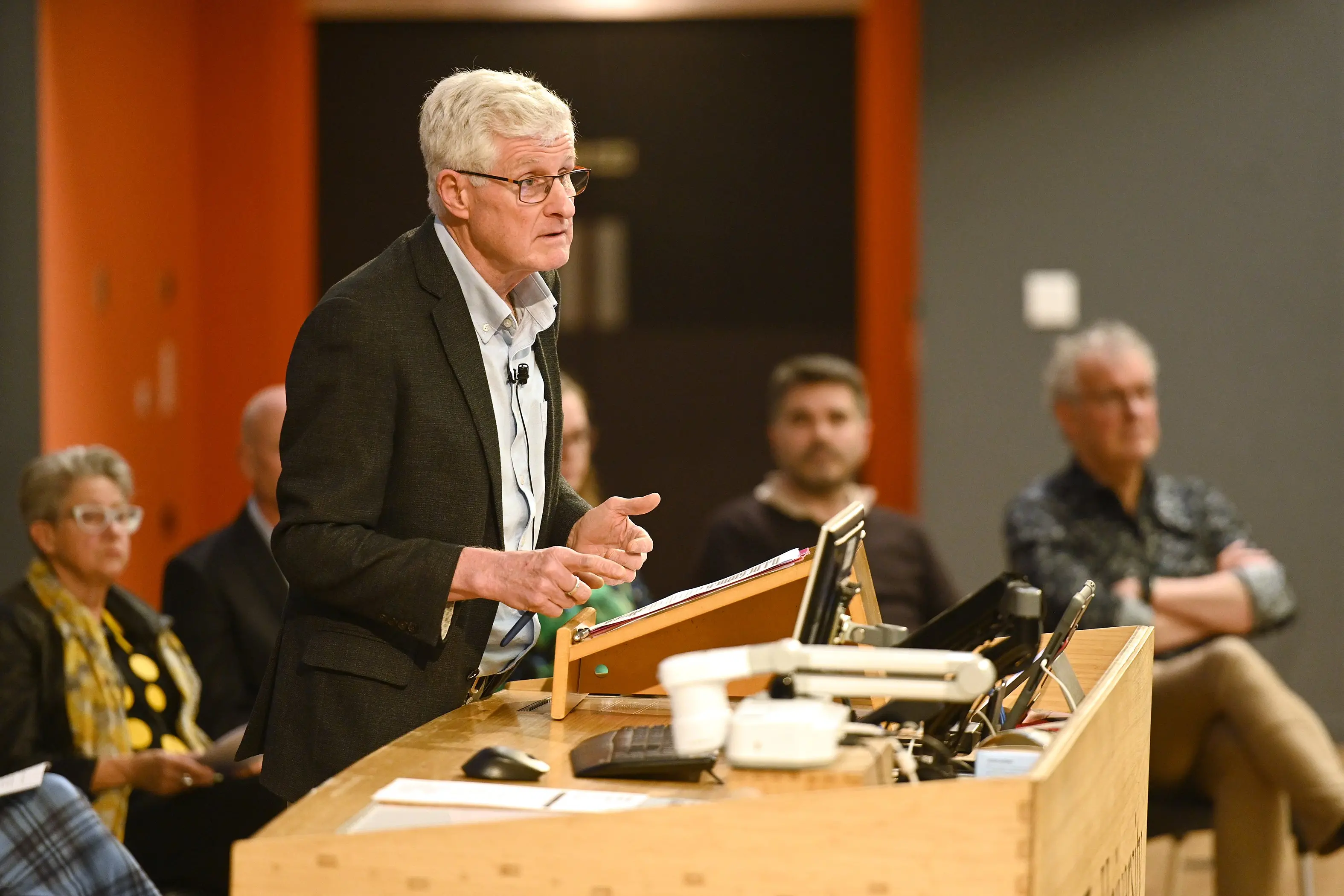 Prof Peter Crampton, of the Centre for Hauora Maori (Dunedin), talks at a panel event \"Fixing the health of our nation\" held at the University of Otago\\'s St David Lecture Theatre on Thursday. Photo: Linda Robertson