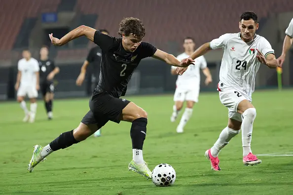 Callan Elliot of New Zealand in action against Palestine player during the CFA Team China International Football Competitions Chongqing 2026 match in Chongqing, China. Photo: Getty Images