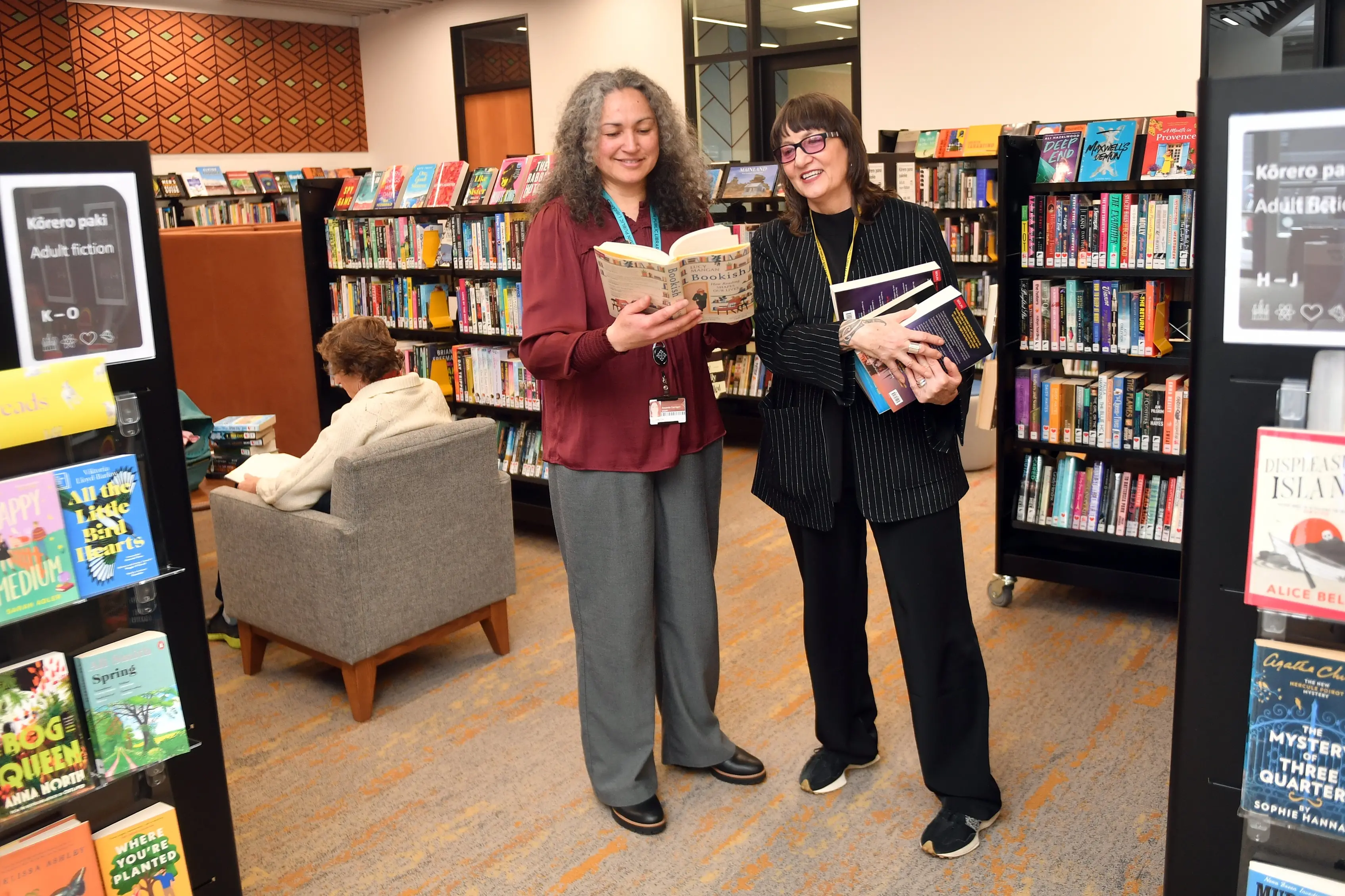 Celebrating the South Dunedin Community Library\\'s first anniversary are librarian Amanda Corrigan (left) and City and South Dunedin Libraries manager Lynn Vare. Photo: Stephen Jaquiery