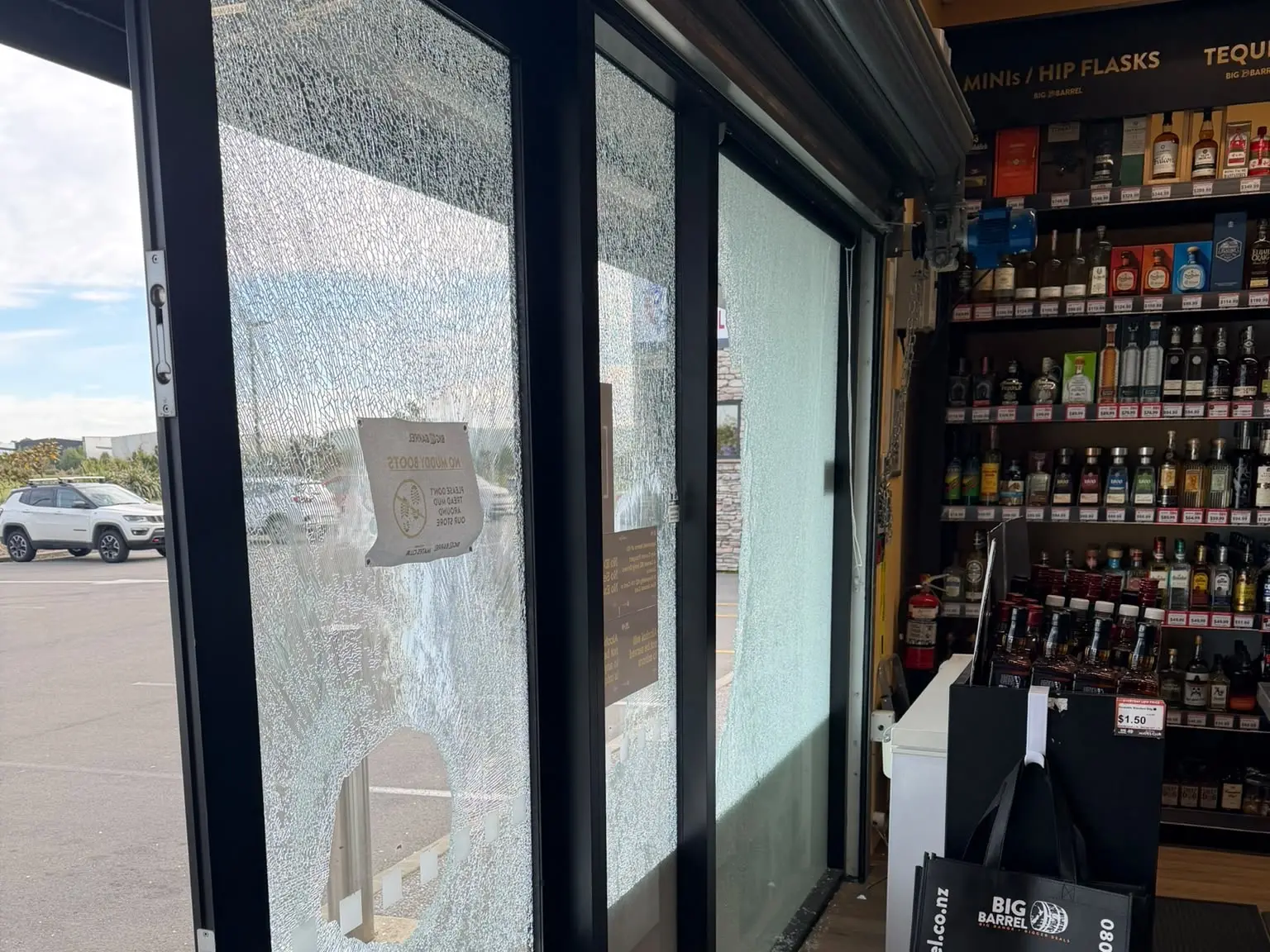 Hammer used to smash up liquor shop