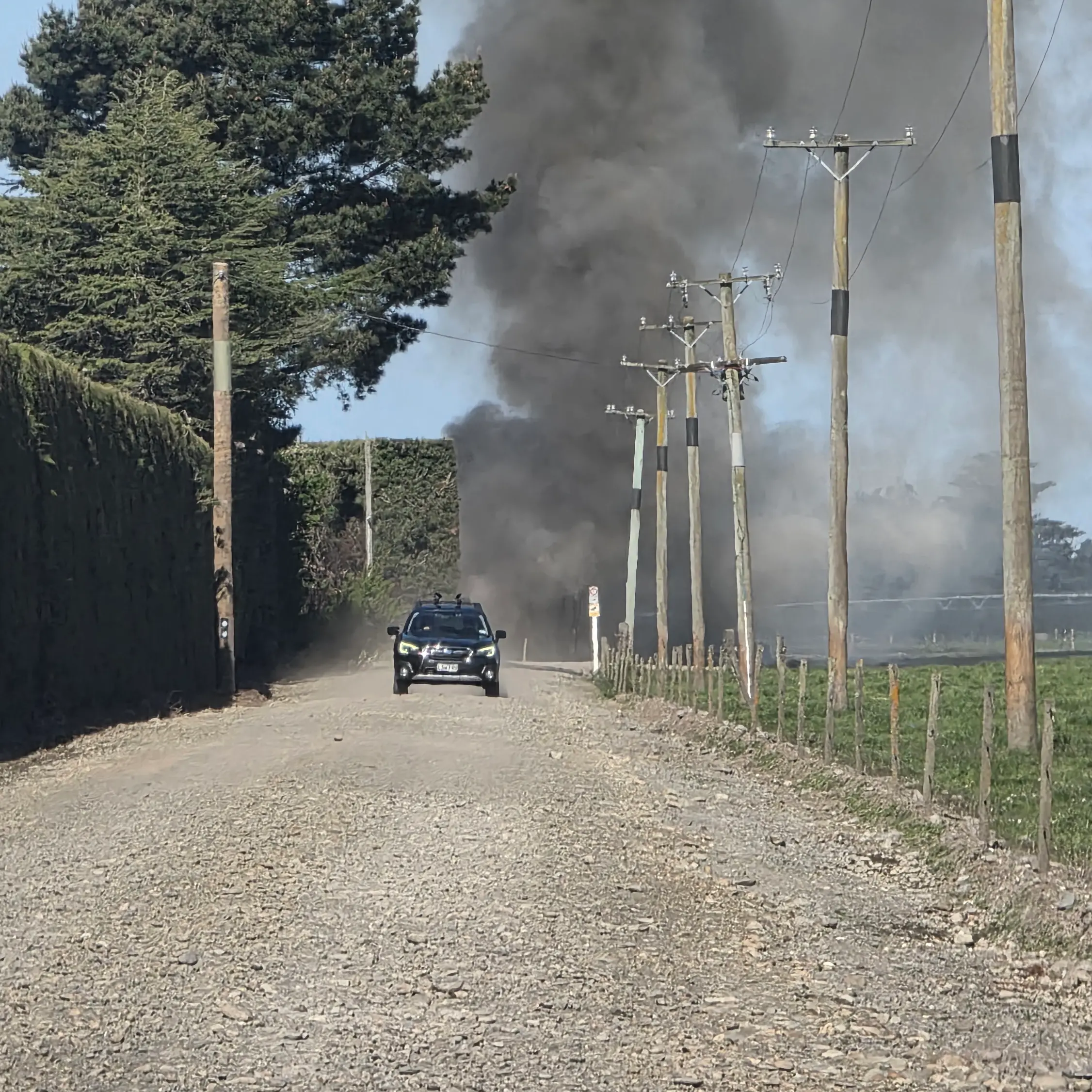 Tyre fire started from burn-off
